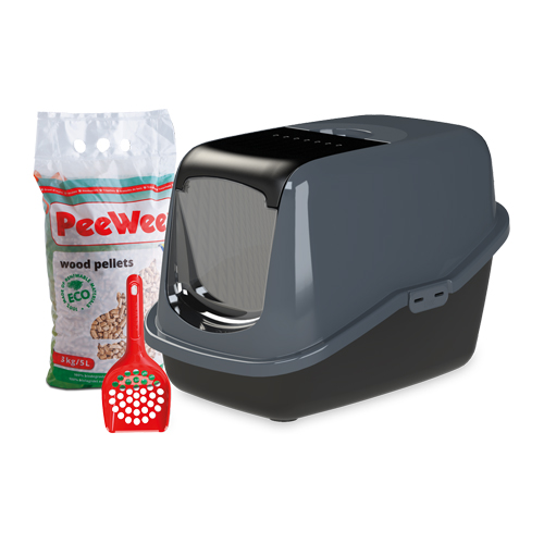 PeeWee EcoHus - Bac à litière pour chat - Kit de démarrage - Noir