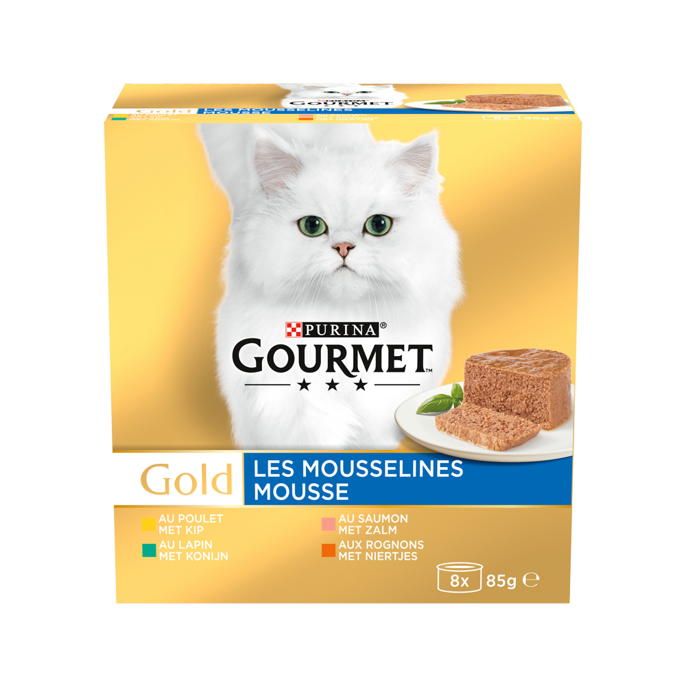 Gourmet Gold Mousse - Huhn, Lachs, Nieren, Kaninchen - 16 X 85 G
