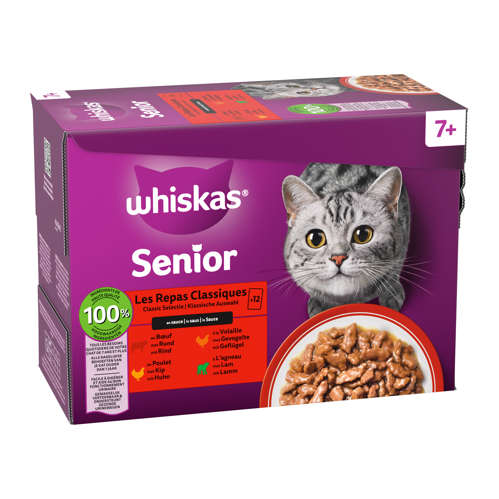 Whiskas 7+ Classic Selectie in saus - Maaltijdzakjes - 12 x 85 g