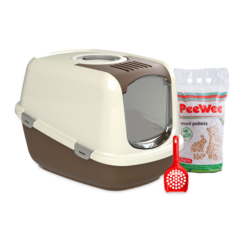 PeeWee EcoDome - Bac à litière pour chat - Kit de démarrage - Marron