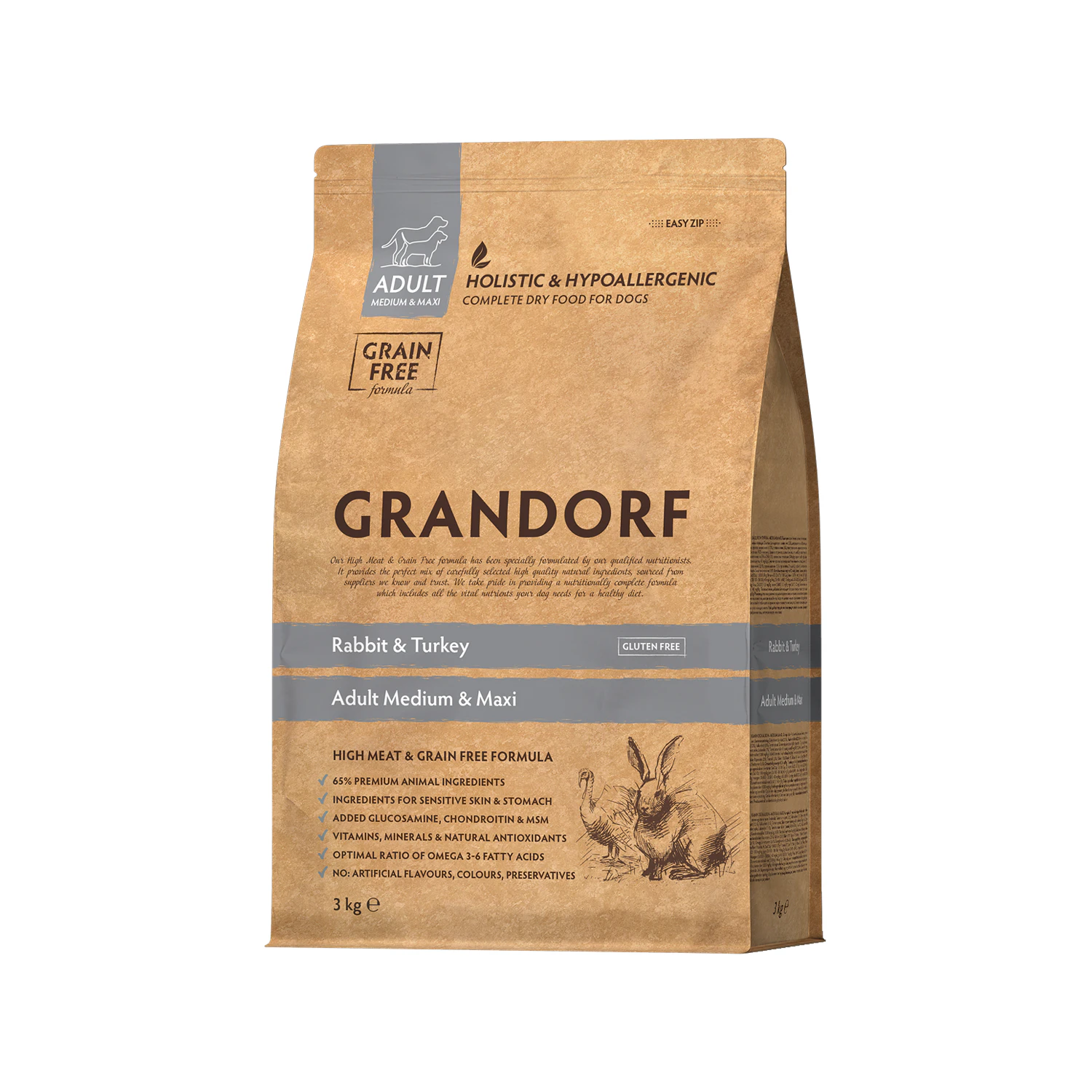 Grandorf Medium & Maxi Breeds Adult - Kaninchen & Truthahn - 3 kg