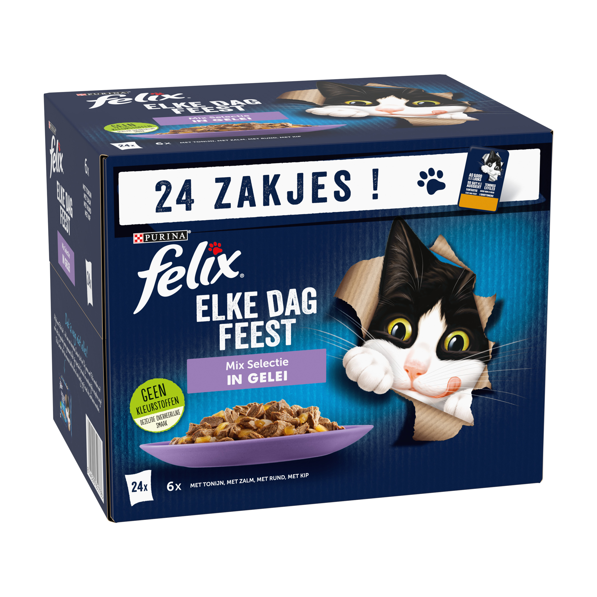Felix Kattenvoer, Natvoer, Diverse Variaties met Kip, 120 x 85 g Portiezak