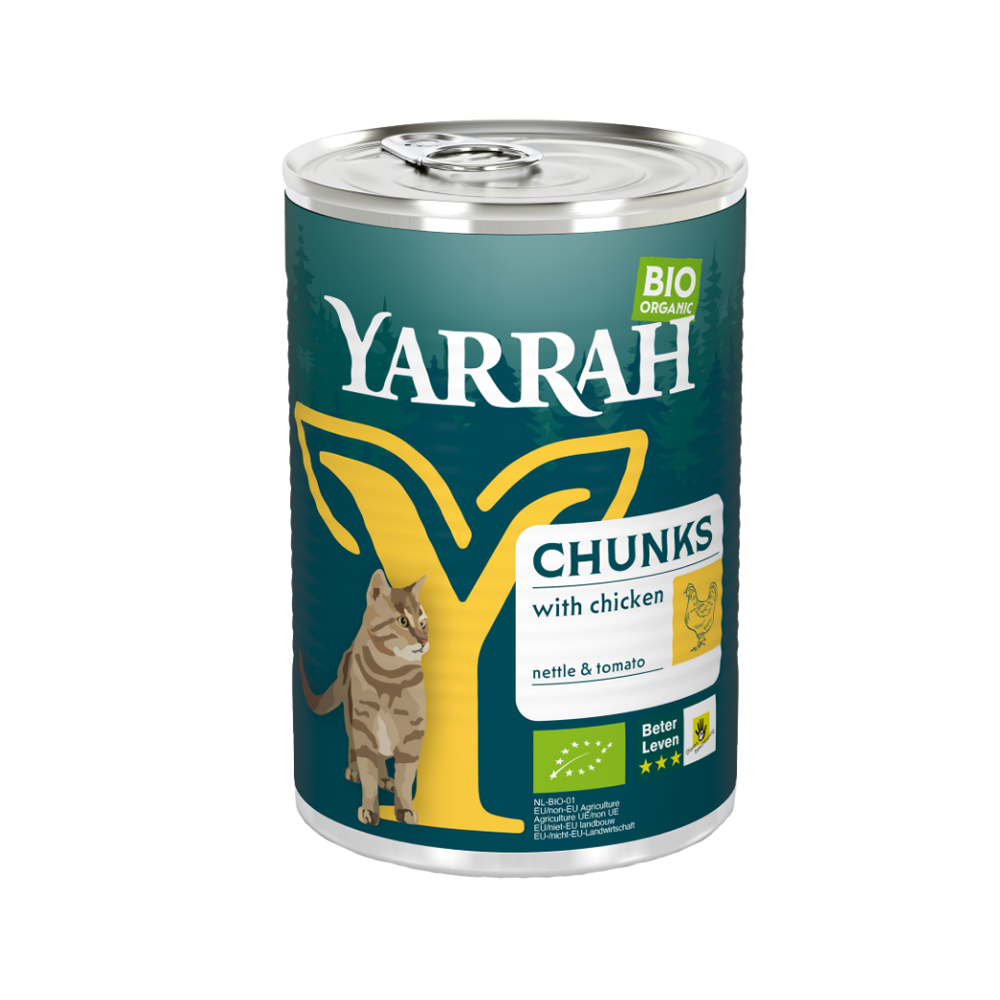 Yarrah Bio Chunks Katzenfutter - Dosen - Huhn mit Brennnessel und Tomate