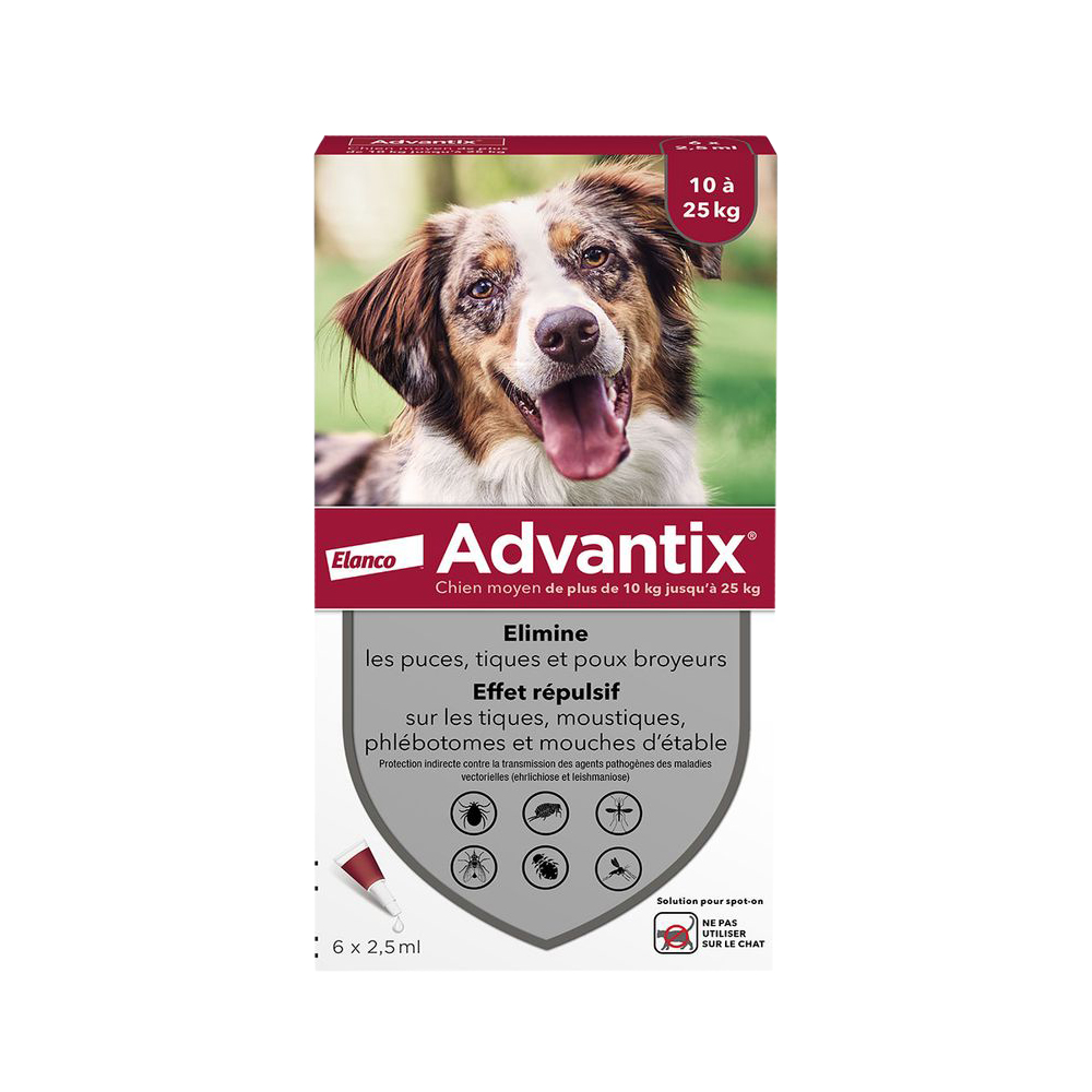 Advantix Chien Moyen - 10 à 25 kg - 6 pipettes