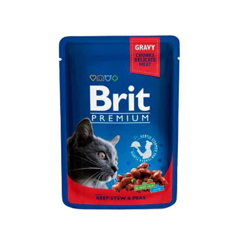 Brit Premium Cat Pouches - Adult - Beef stew with peas - 24 x 100 g