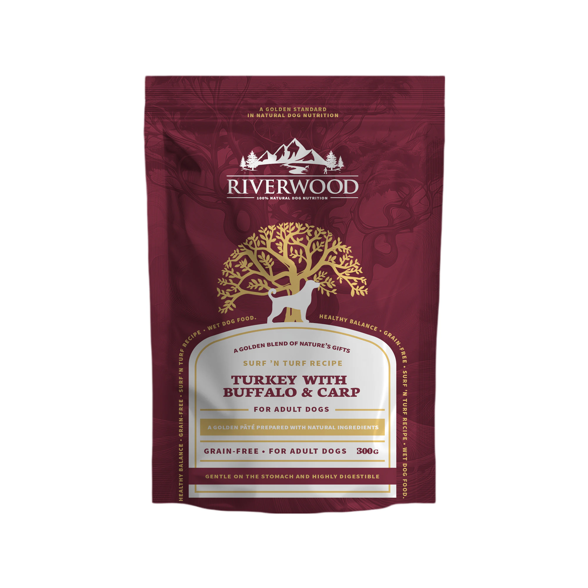 Riverwood Surf 'n Turf Adult Dog - Turkey with Buffalo & Carp - 12 x 300 g