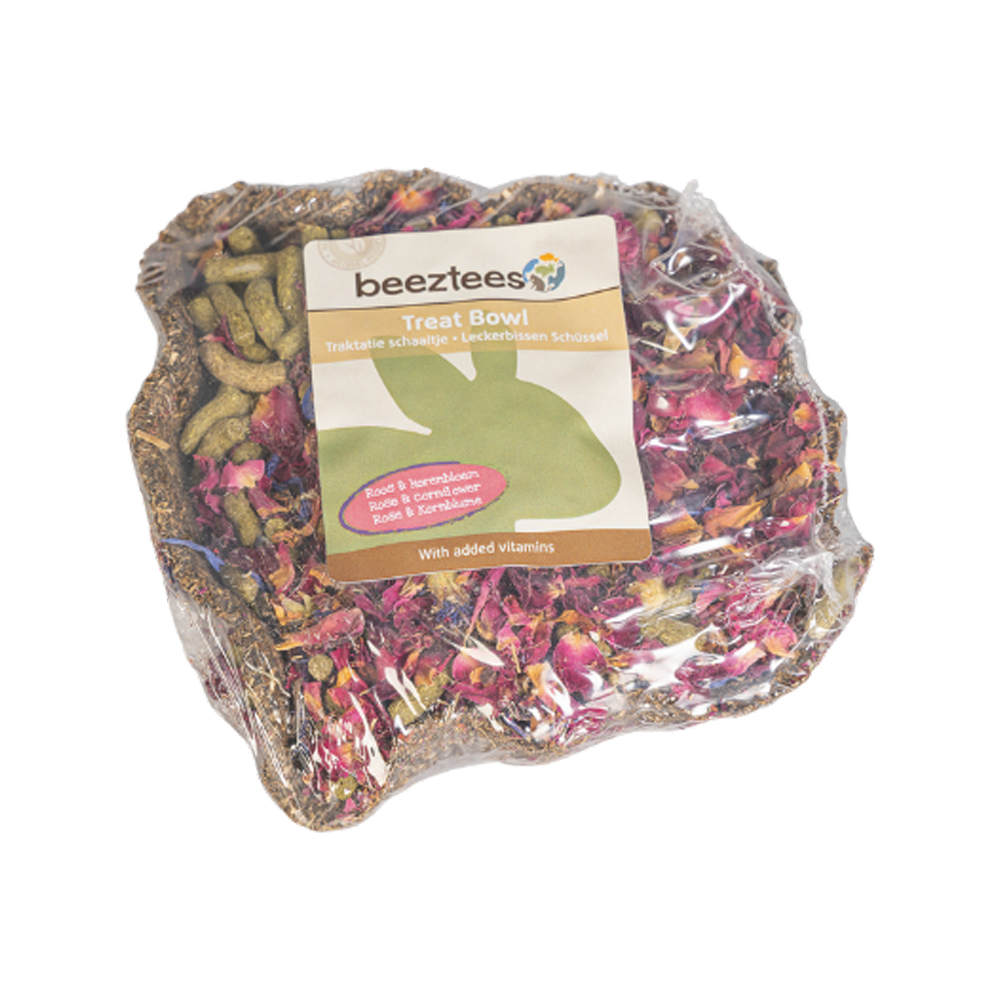 Beeztees Knaagdiersnack - Hooi Bakje - Roos en Korenbloem - 115 g