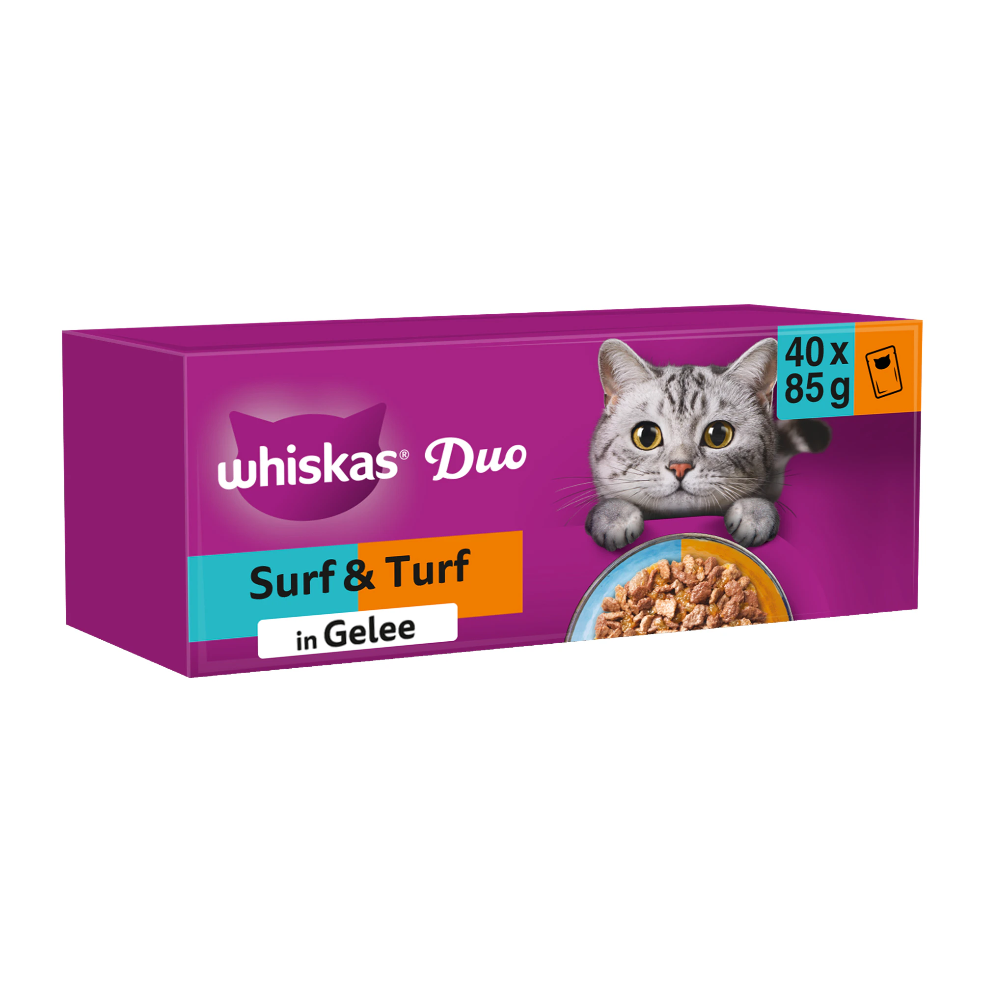 Whiskas 1+ Nassfutter - Duo Surf & Turf in Gelee - 40 x 85 g