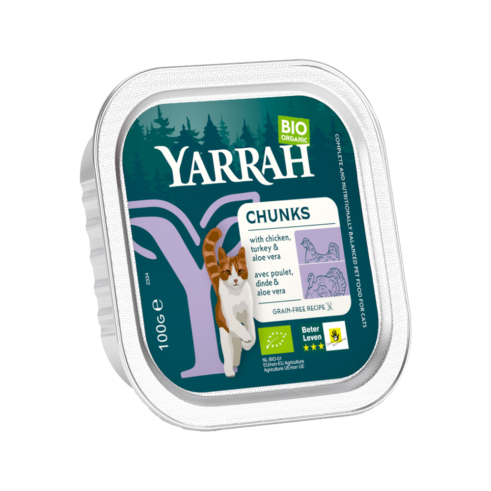 Yarrah Bio Chunks Katzenfutter - Schälchen - Huhn & Truthhahn mit Aloe Vera
