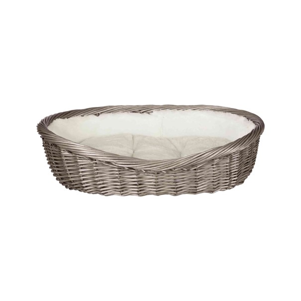 Trixie Wicker Dog Basket with Cushion - Grey  - M - 71 x 18 x 52 cm