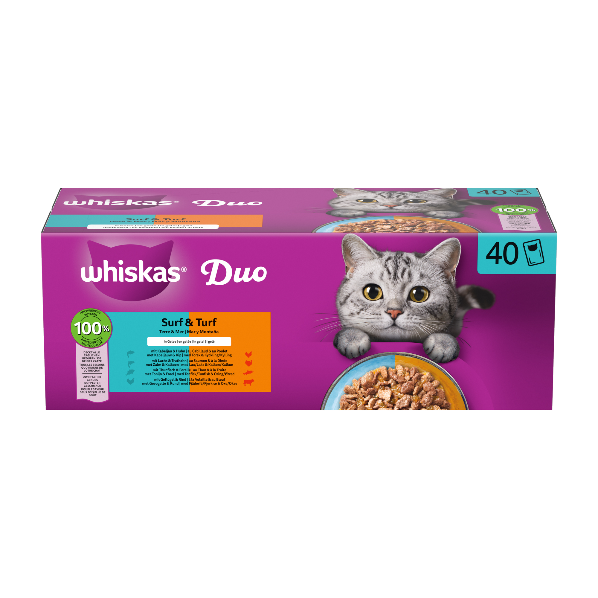 Whiskas 1+ Natvoer - Duo Surf & Turf in Gelei - 24 x 85 gram