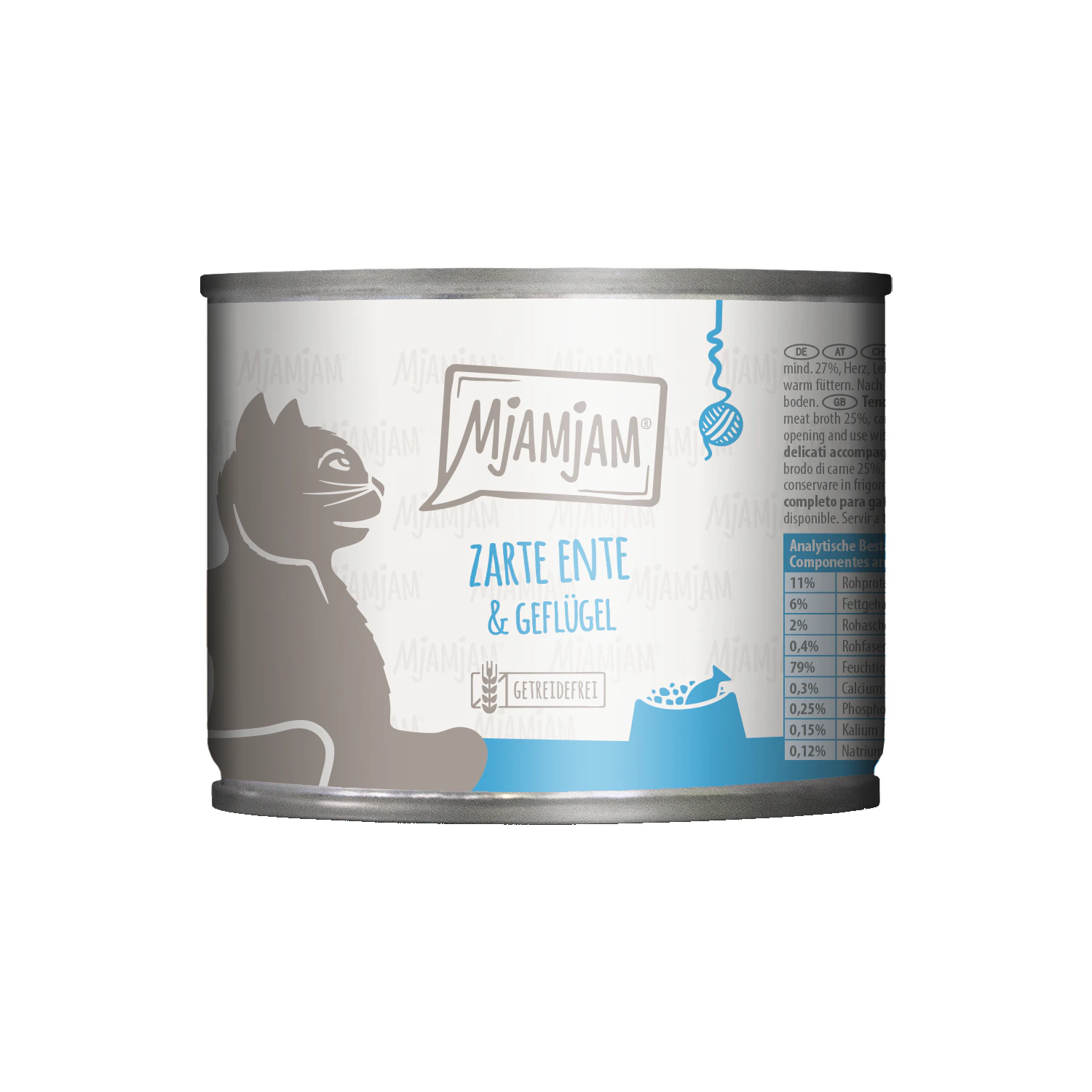 MjaMjaM Natvoer - Blik Adult Cat - Eend en gevogelte met wortel - 12 x 200 g