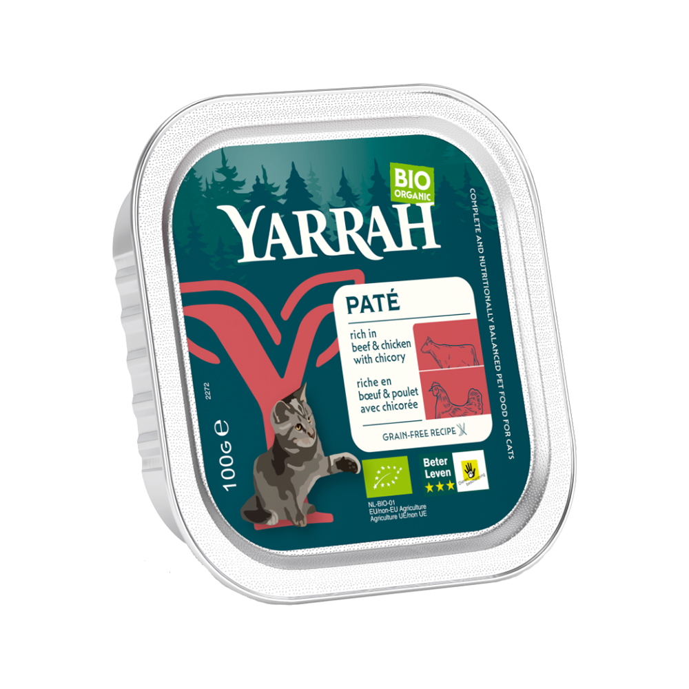Yarrah Bio Paté Katzenfutter – Schälchen – Huhn mit Rind – 16 x 100 g