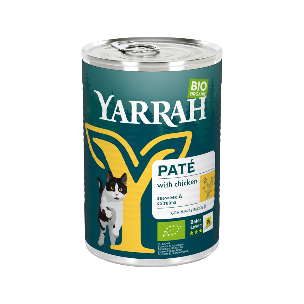 Yarrah Bio Paté Katzenfutter - Dosen - Huhn mit Spirulina und Meeresalgen - 12 x 400 g