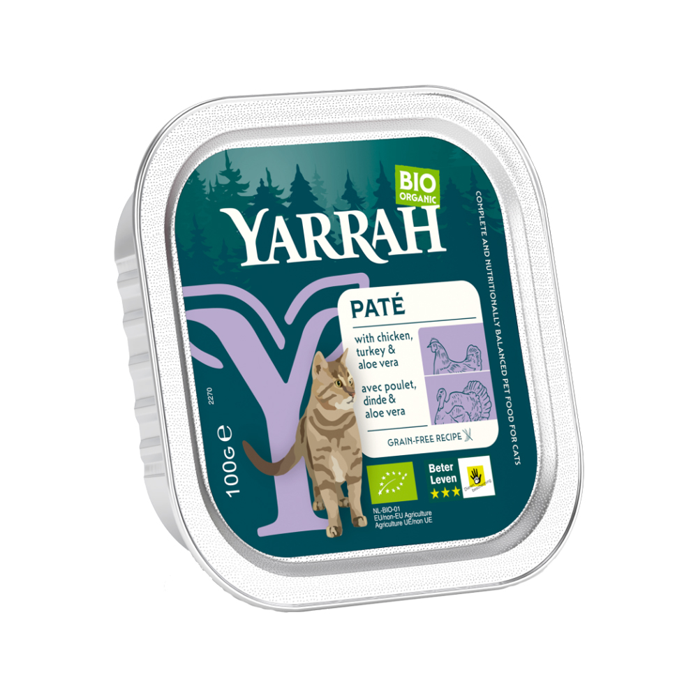 Yarrah Bio Paté Katzenfutter - Schälchen - Huhn & Truthahn mit Aloe Vera Bio