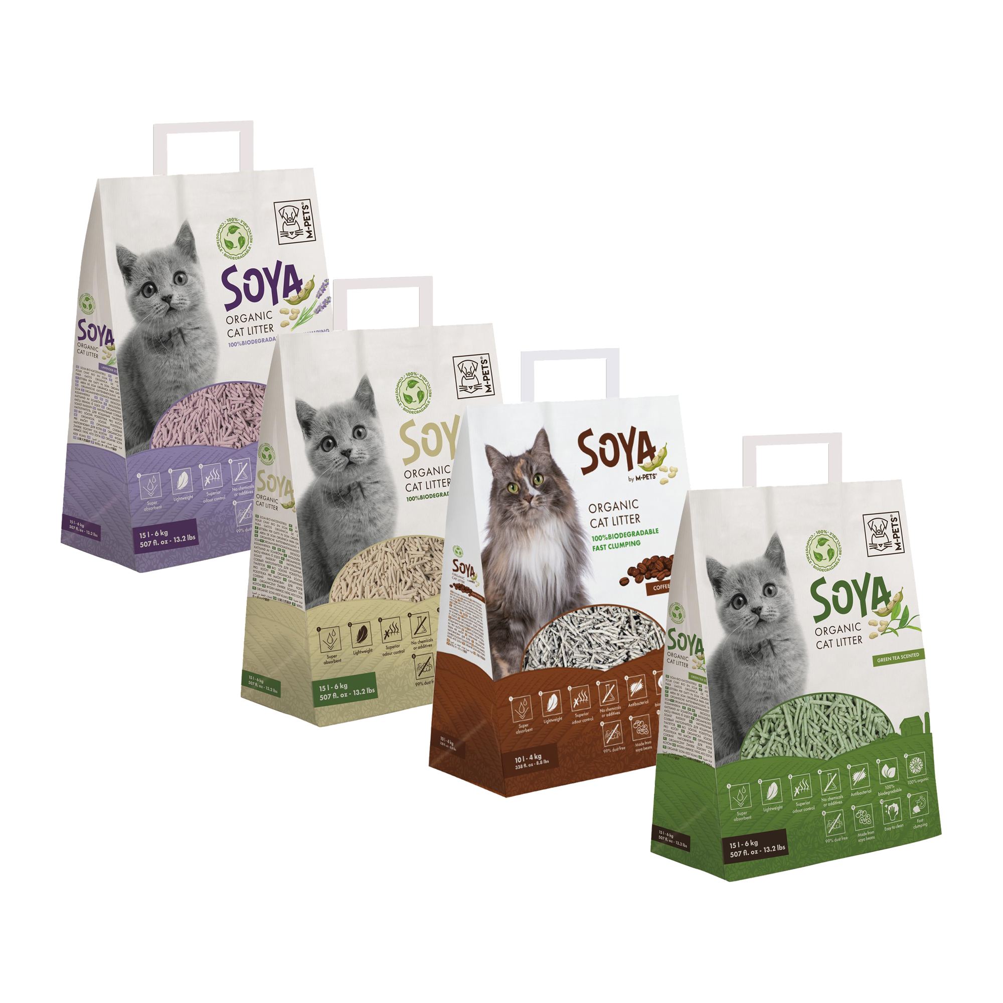 M-PETS – Soya Katzenstreu – 6 kg – 15 L – Teearoma