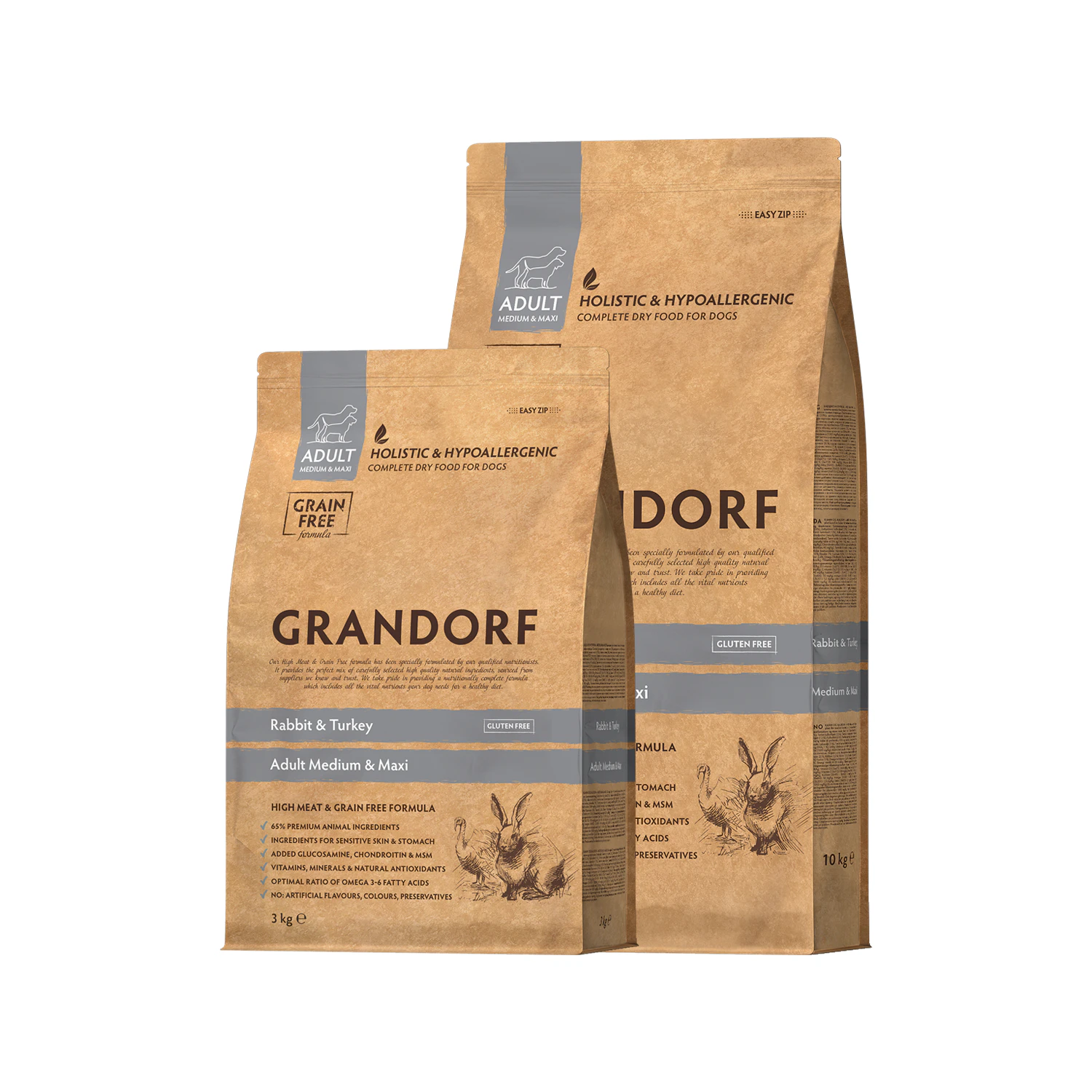 Grandorf Medium & Maxi Breeds Adult - Kaninchen & Truthahn - Hundefutter
