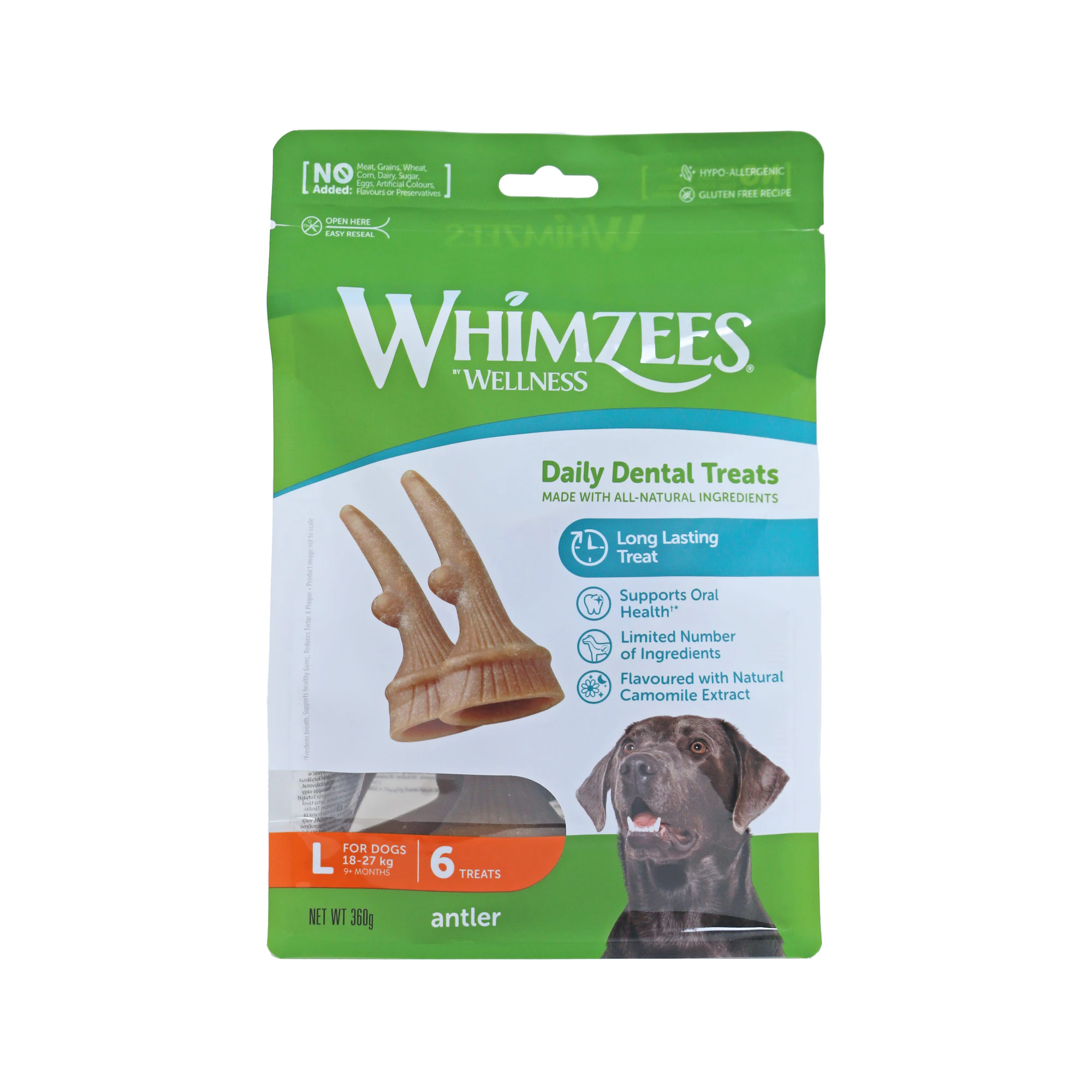 Whimzees Antler Dental Treats - L - 6 pieces