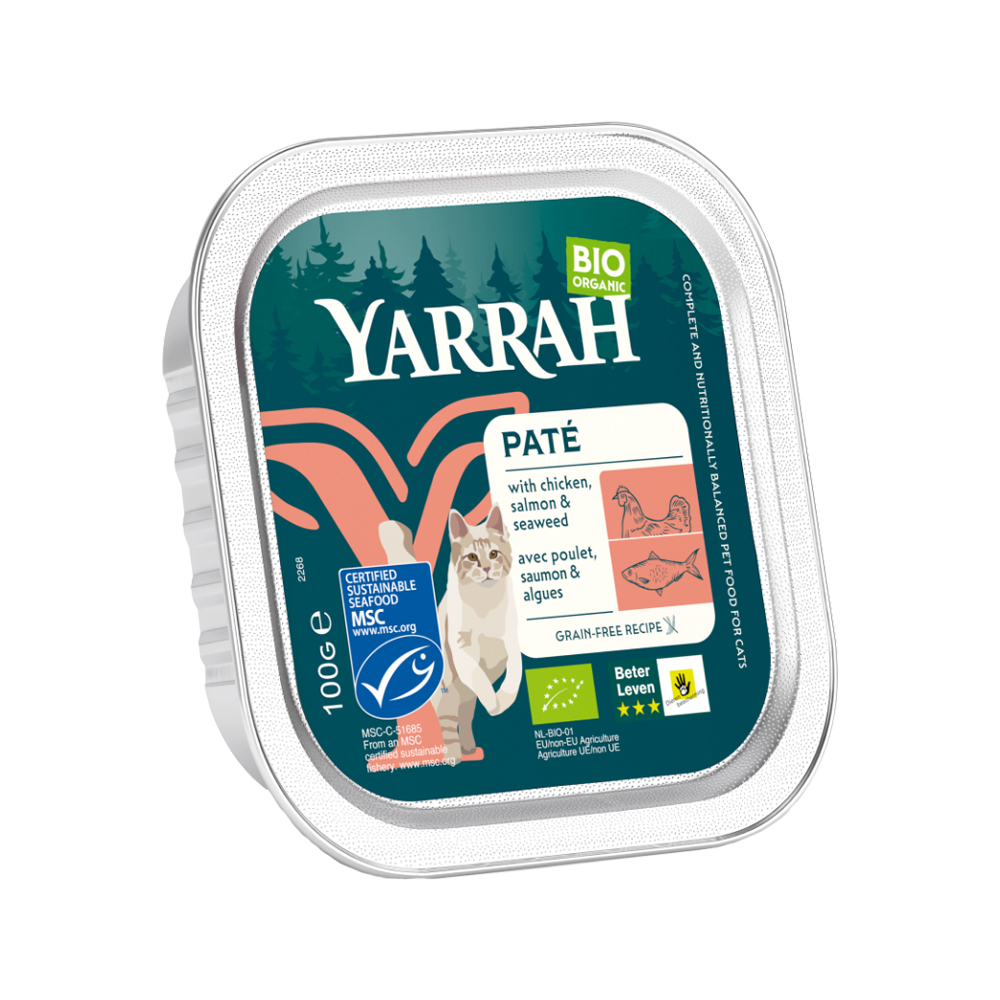 Yarrah – Bio-Paté Katze – Cub – Huhn und Lachs – 16 x 100 g