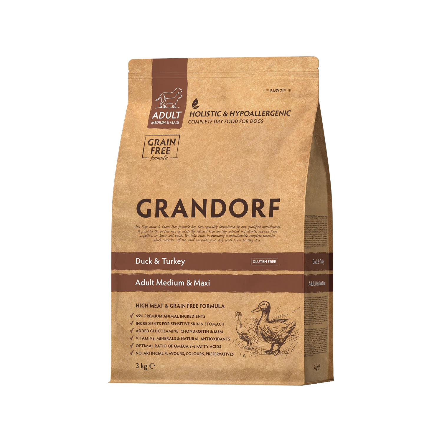 Grandorf Medium & Maxi Breeds Adult - And & Kalkun - 3 kg