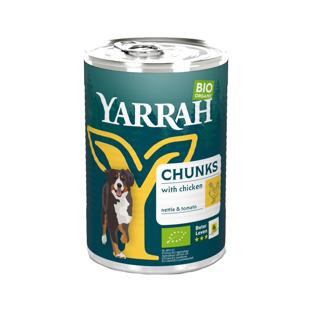 Yarrah Bio Chunks in Soße Hundefutter - Dosen - Huhn mit Brennnessel & Tomate
