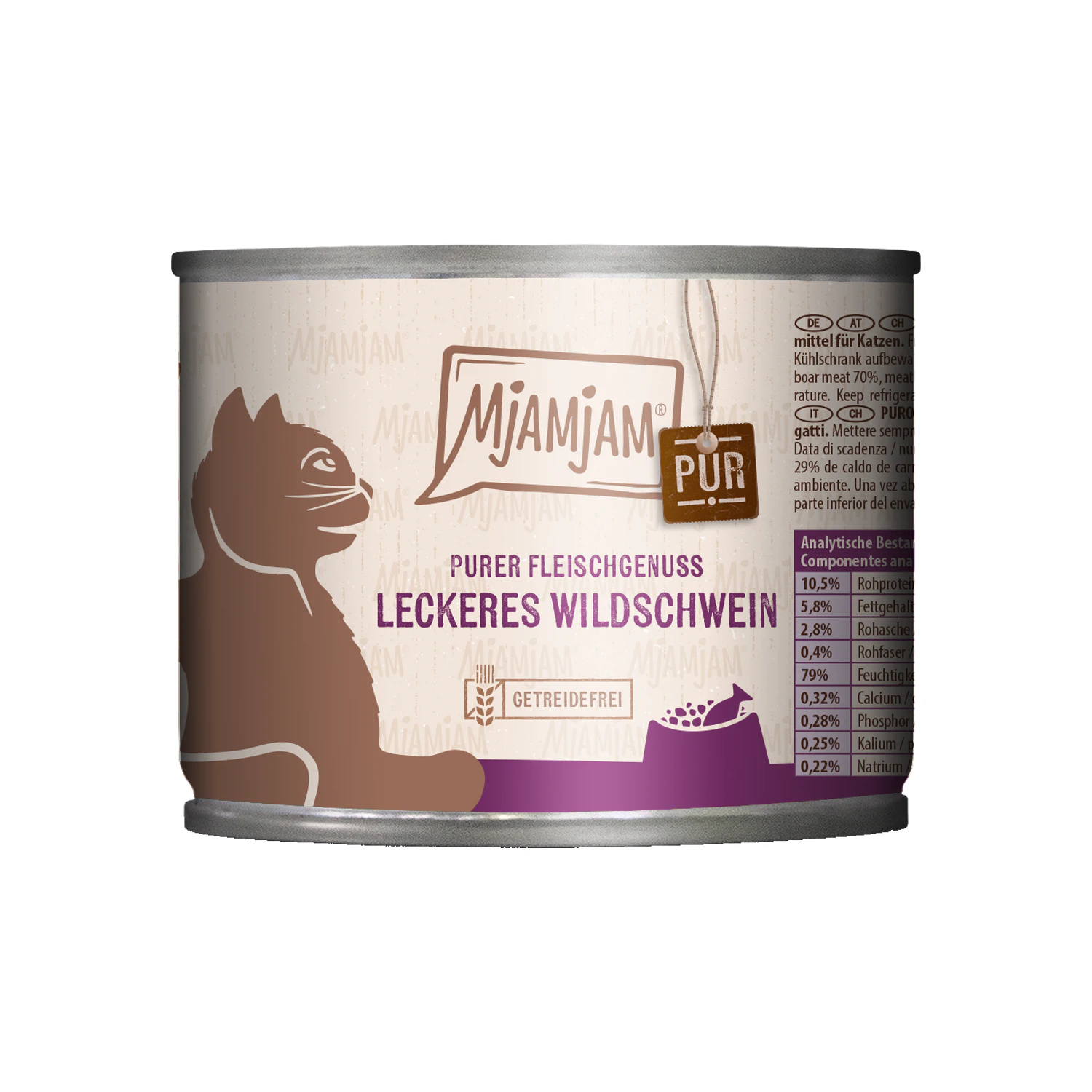 MjaMjaM Puur Vleesgenot - Blik Adult Cat - Wild zwijn - 12 x 200 g