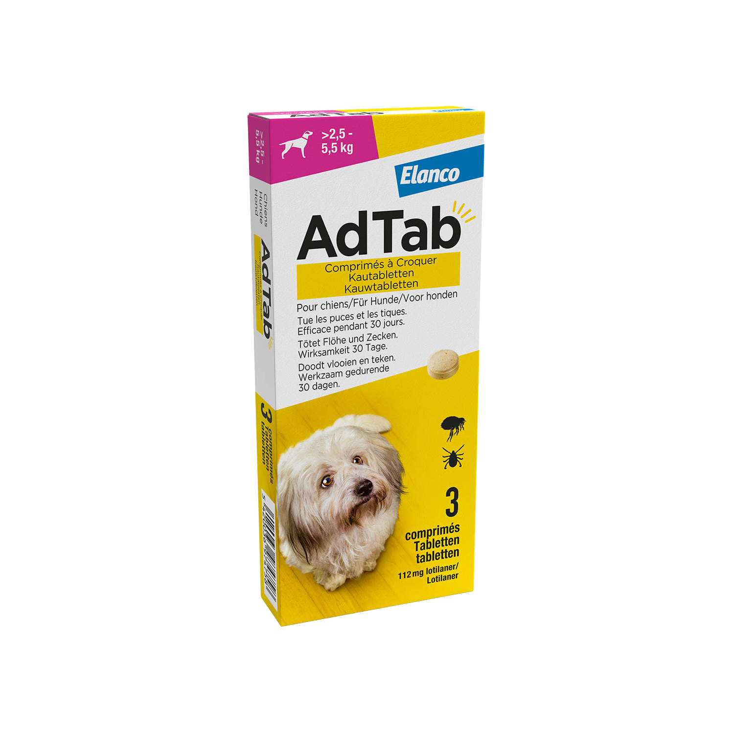 AdTab 112 mg - 2,5-5,5 kg - 3 comprimés DE/BE/FR