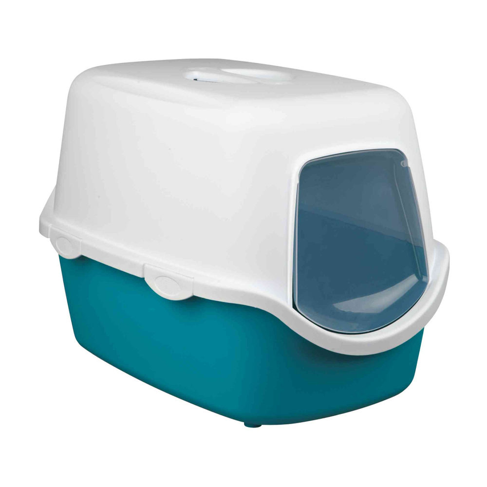 Litière pour chat avec couvercle - Vico - Aquamarin / blanc