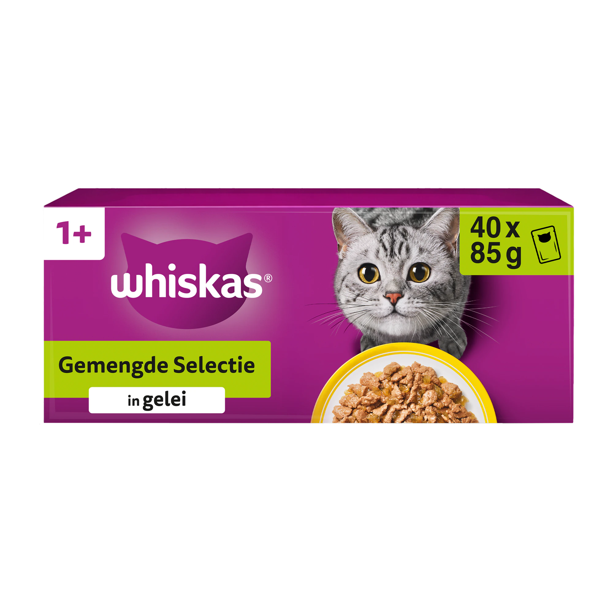 Whiskas 1+ Mixed Menu in Gelei - Maaltijdzakjes - 40 x 85 g
