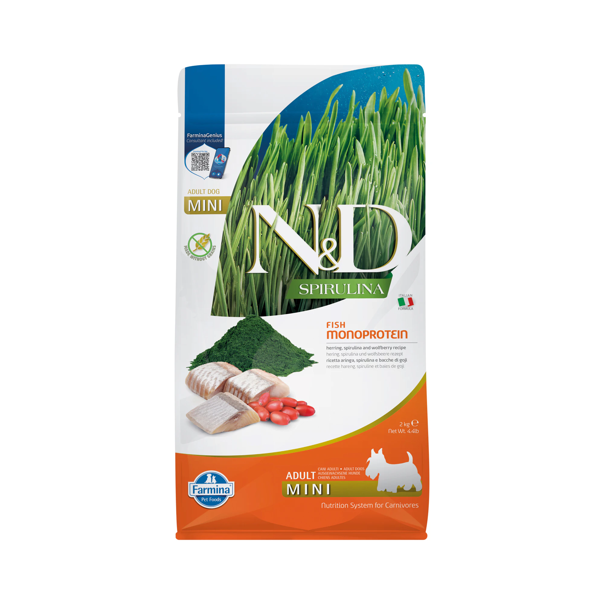 Farmina N&D Spirulina Adult Mini Hundefoder - Herring & Goji Berries - 2 kg