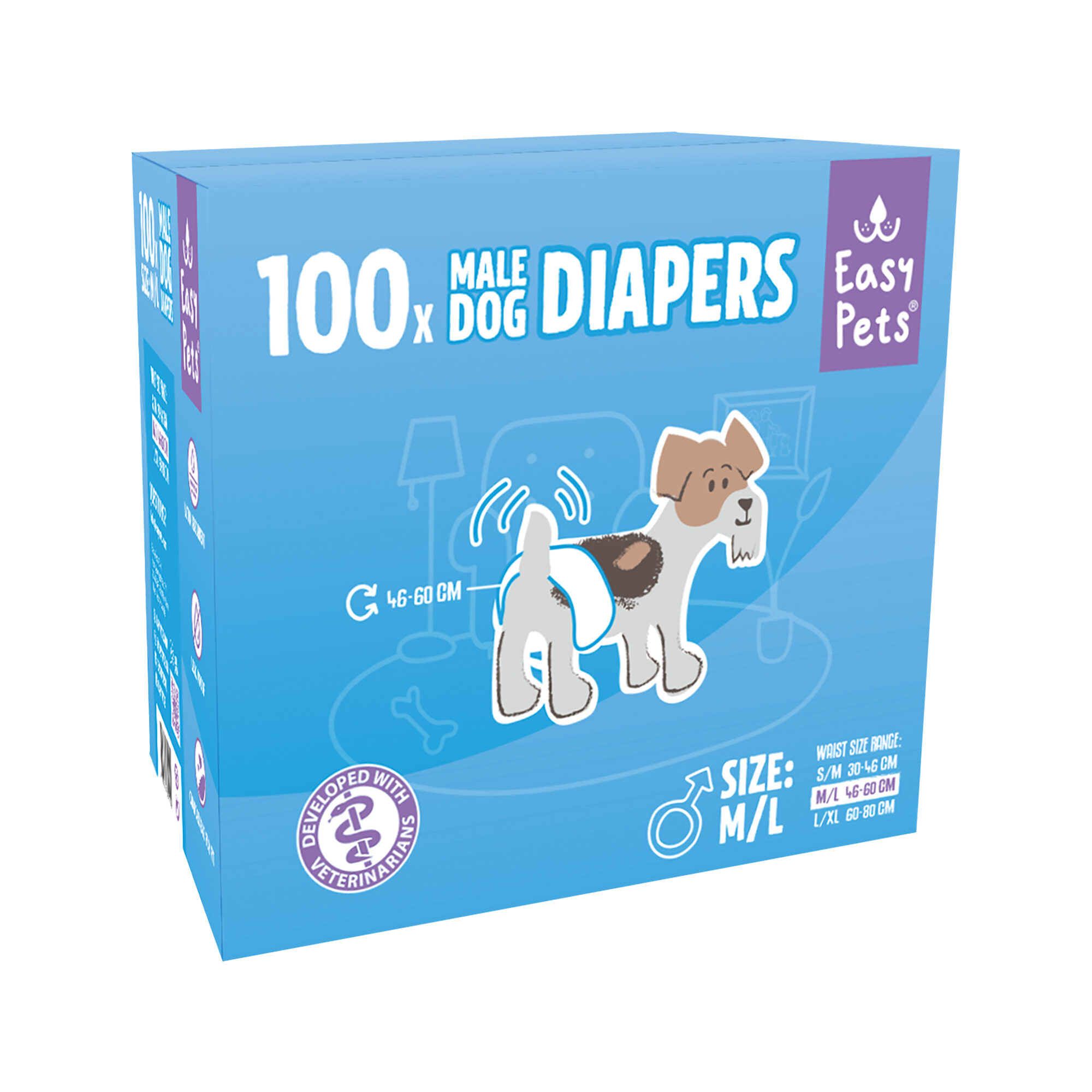 Dono Wegwerp hondenluiers voor reuen, 48 stuks, 2 kleuren in 1 verpakking, vochtindicator, superabsorberend, XS, S, M, L