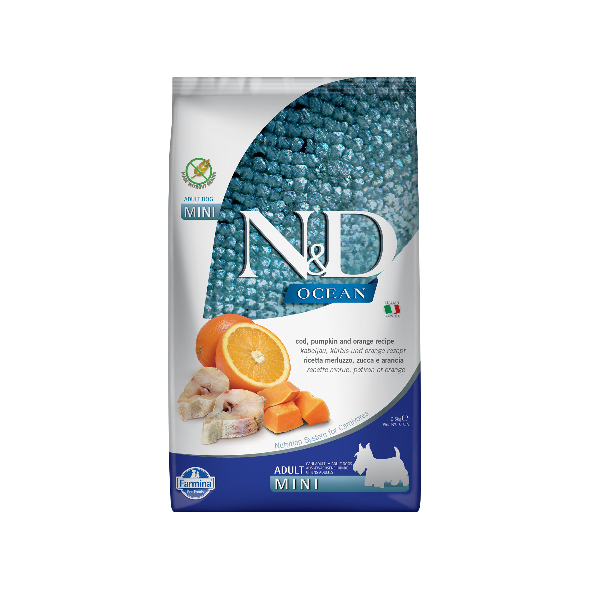 Farmina N&D Ocean Kabeljau, Kürbis und Orange Adult Dog Mini - 2,5 kg