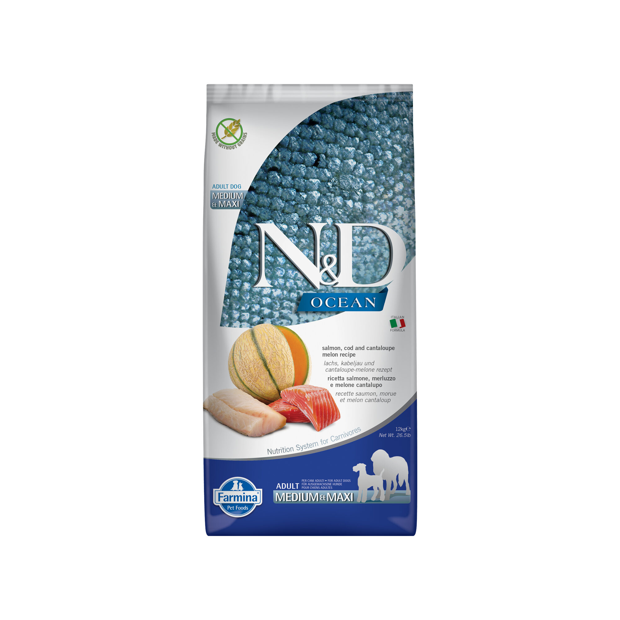 Farmina N&D Ocean Lachs, Kabeljau und Melone Adult Dog Medium & Maxi