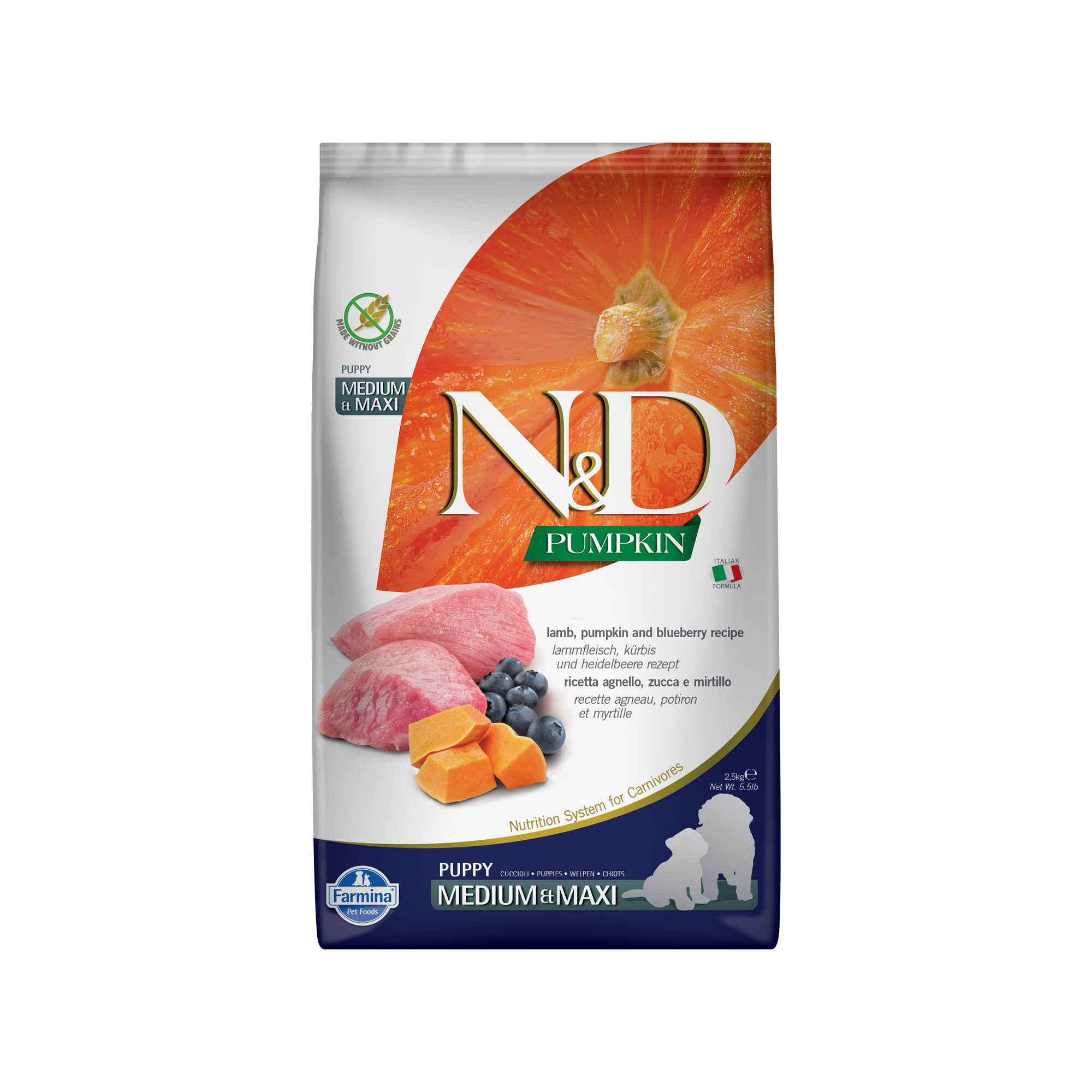 Farmina N&D Pumpkin Lamm und Blaubeere Welpen Medium & Maxi - 2,5 kg