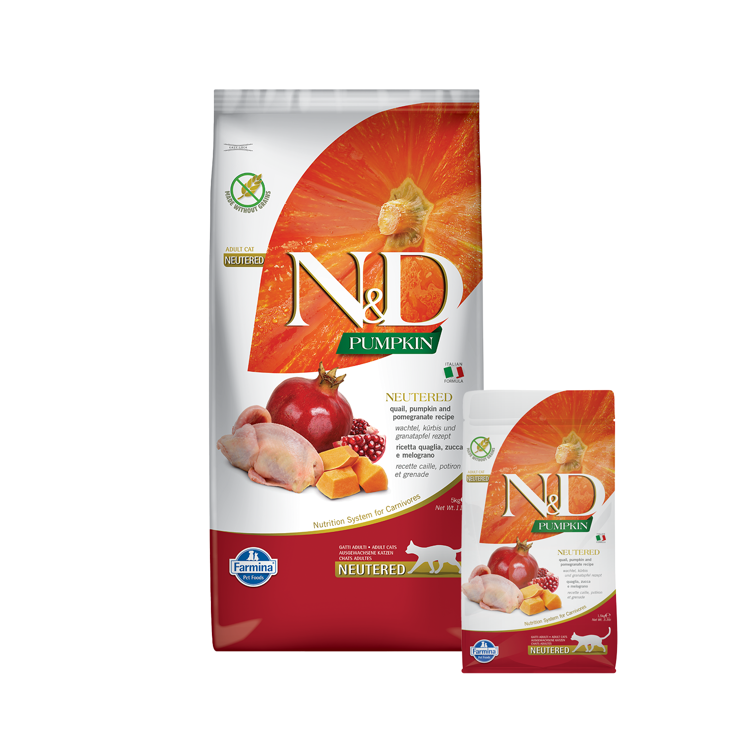 Farmina N&D Katzenfutter – Kürbis, Kastrierte Wachtel & Granatapfel, 5 Kg, Getreidefrei, Für Ausgewachsene Sterilisierte Katzen, All-Natural
