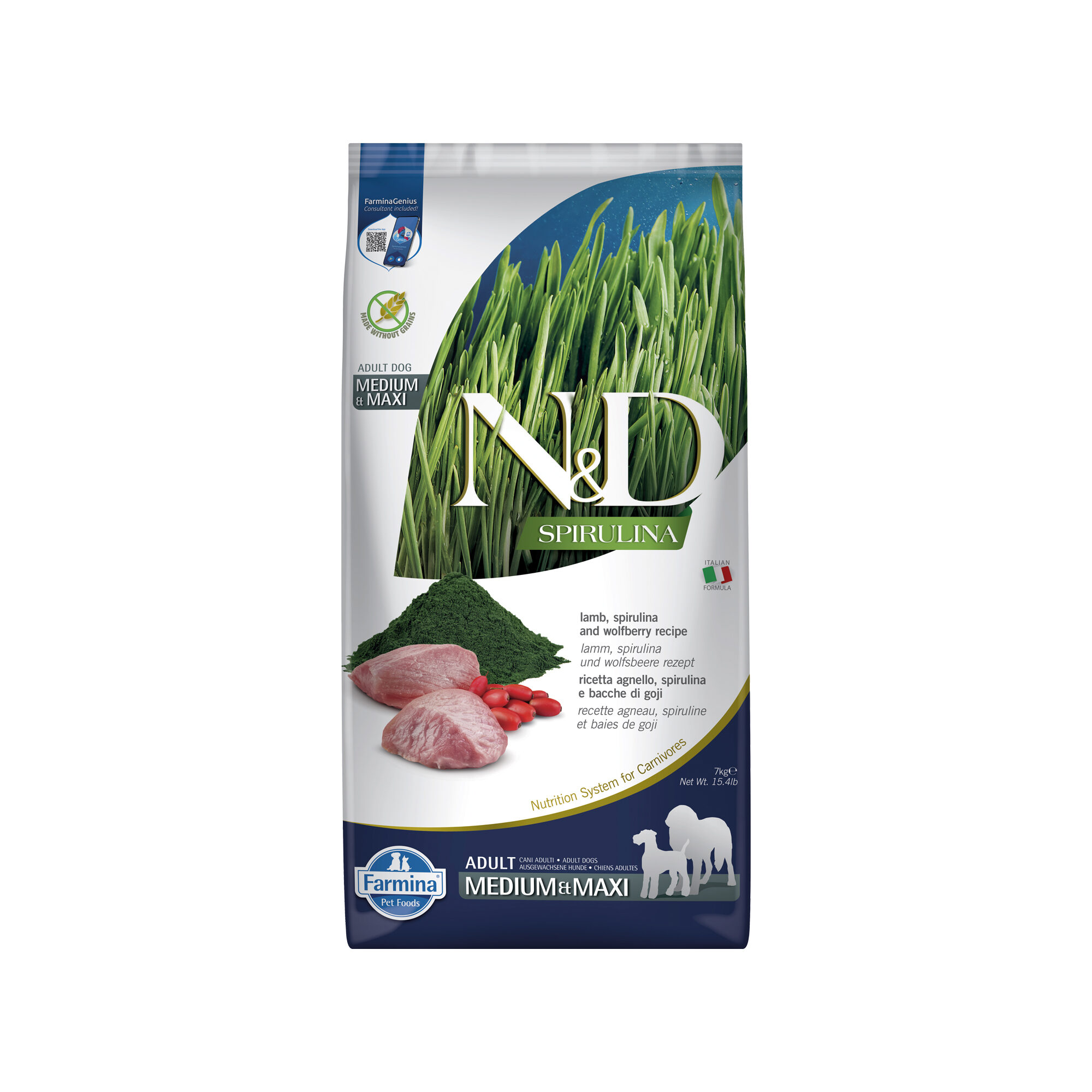 Farmina N&D Spirulina Lamm und Gojibeere Adult Dog Medium & Maxi - 7 kg