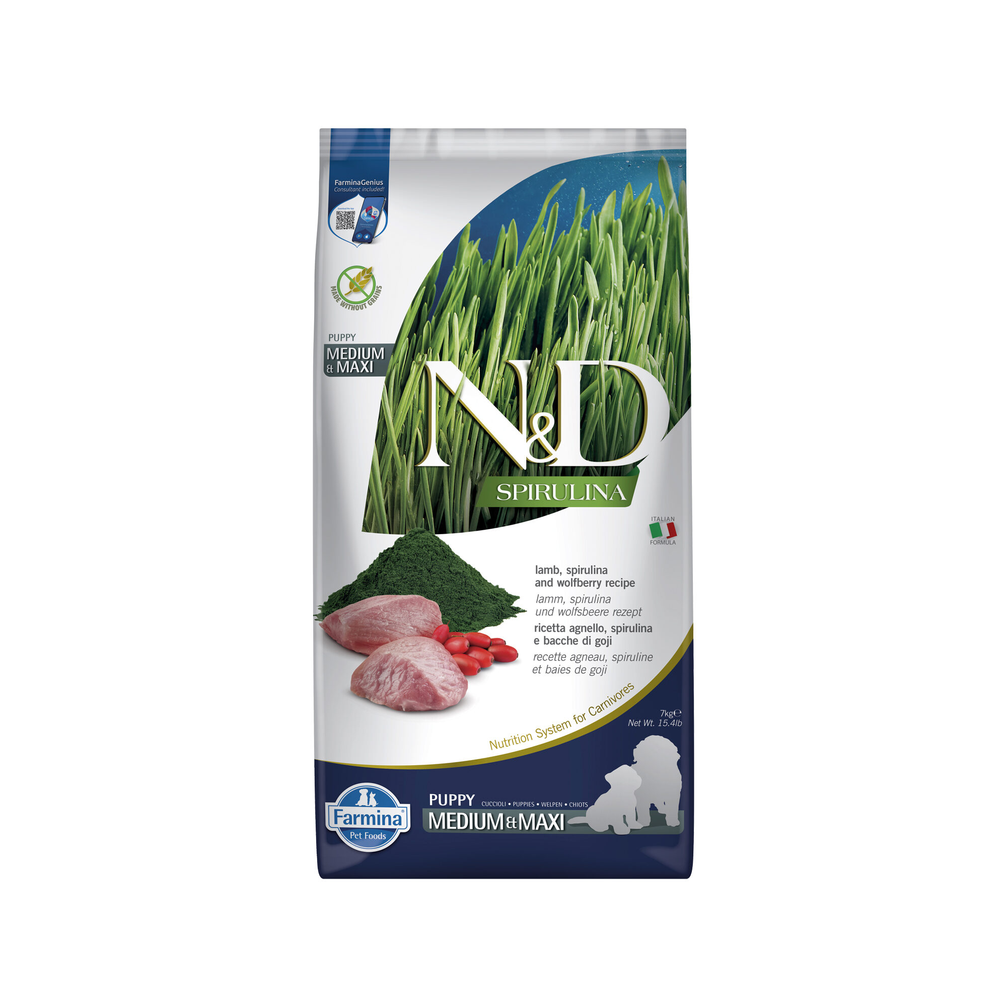 Farmina N&D Spirulina Lamm und Goji-Beere Welpen Medium & Maxi - 7 kg
