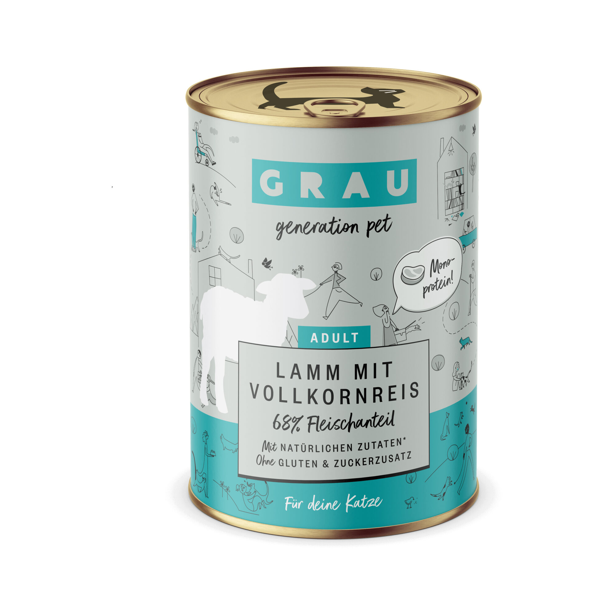 Grau Adult Kattenvoer - Lam met Volkoren rijst Glutenvrij - Blik - 6 x 400 