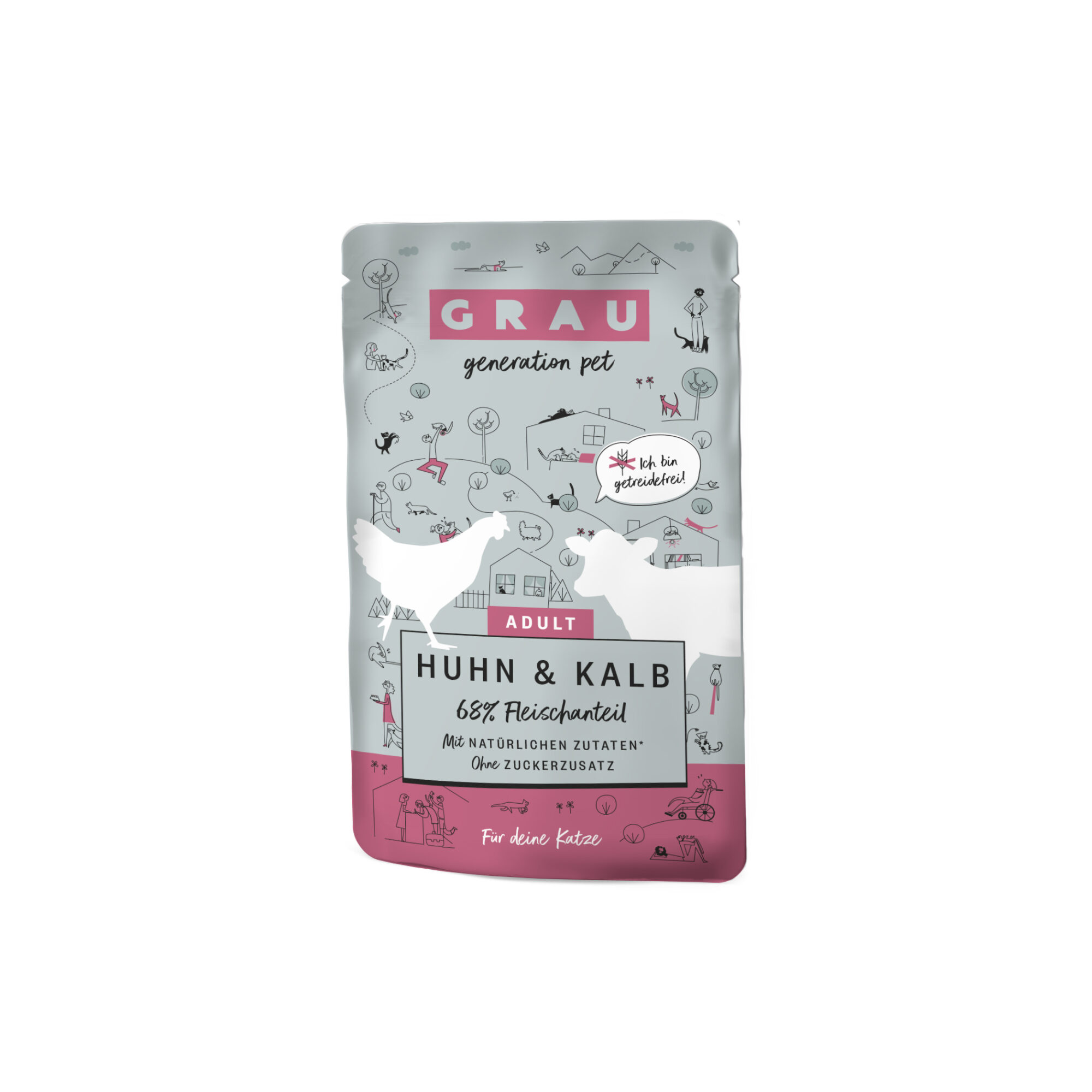 Grau Glutenfreies Katzenfutter – Huhn & Kalbfleisch – Beutel – 16 x 125 g