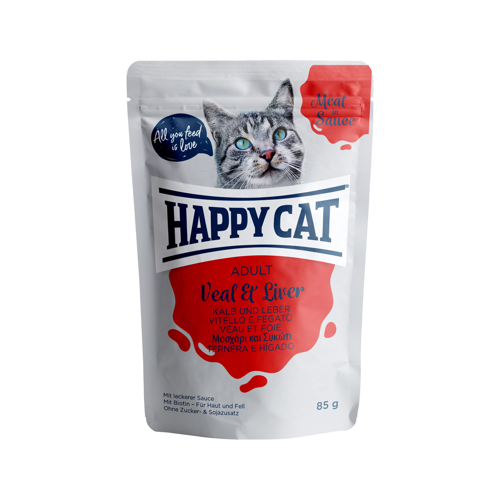 Happy Cat Meat in Sauce Adult Katzenfutter - Frischebeutel - Kalb & Leber