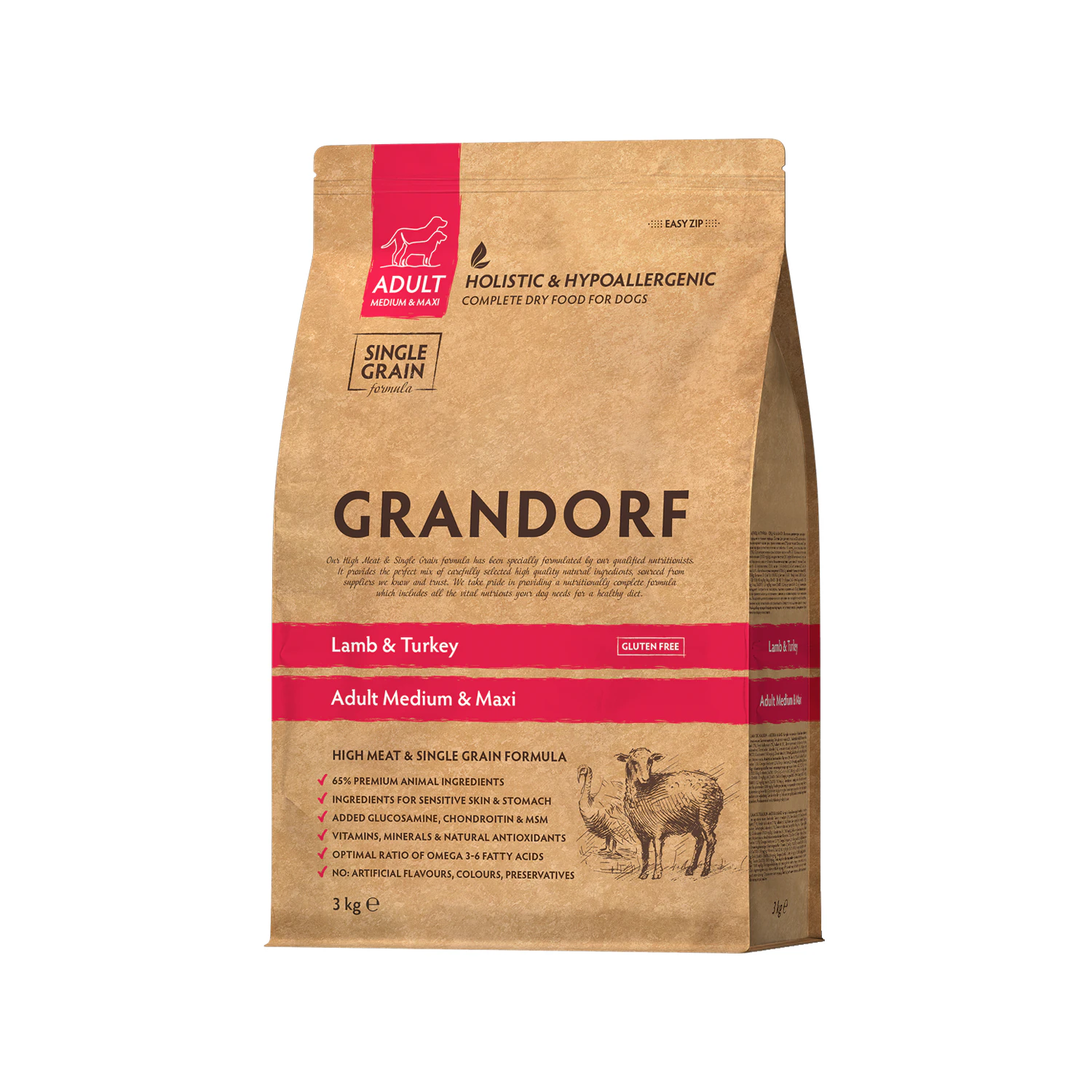 Grandorf Medium & Maxi Breeds Adult - Lam & Kalkun - Hundefoder