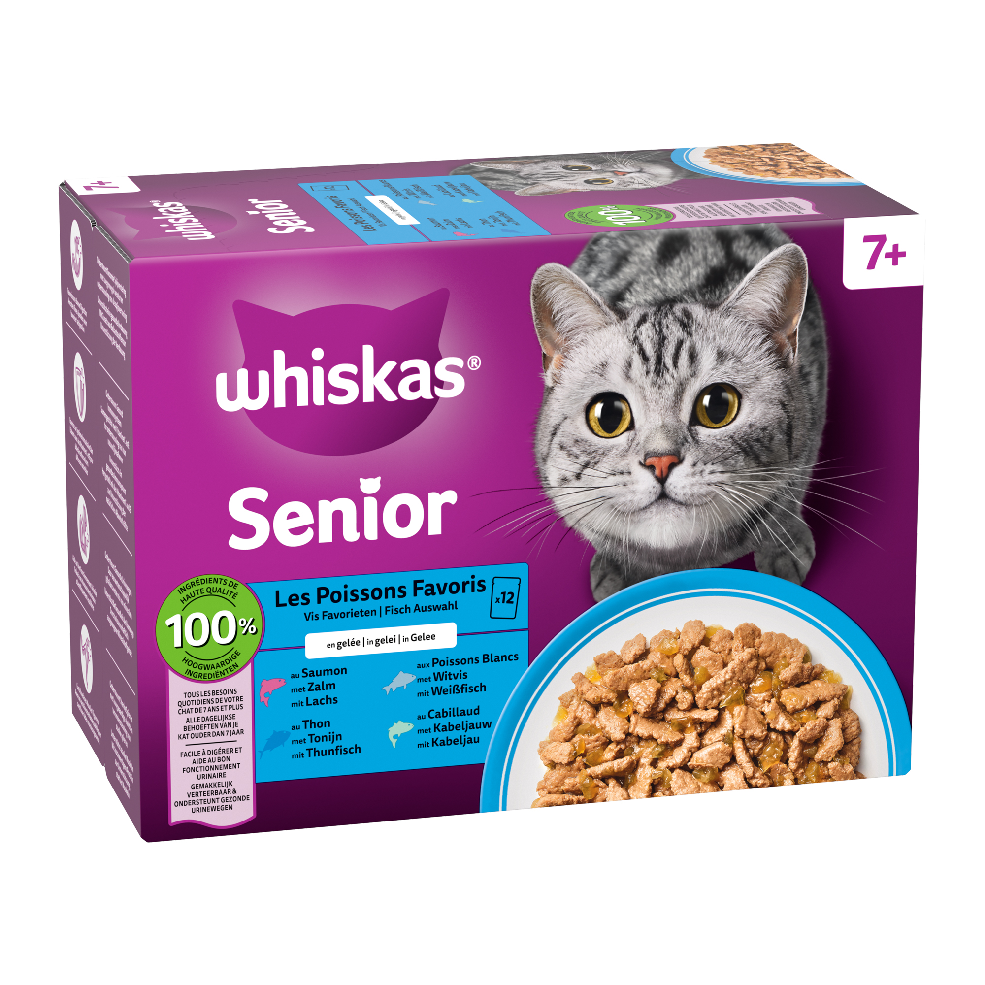 Whiskas 7+ Nassfutter - Auswahl in Gelee - Fisch - 12 x 85 g