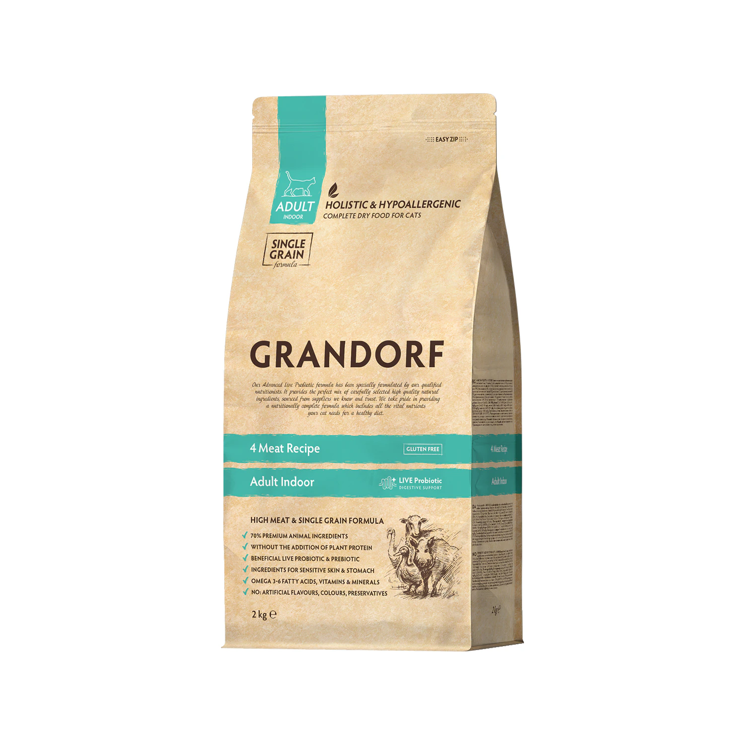 Grandorf Indoor Adult - 4 Meat - Cibo per gatti