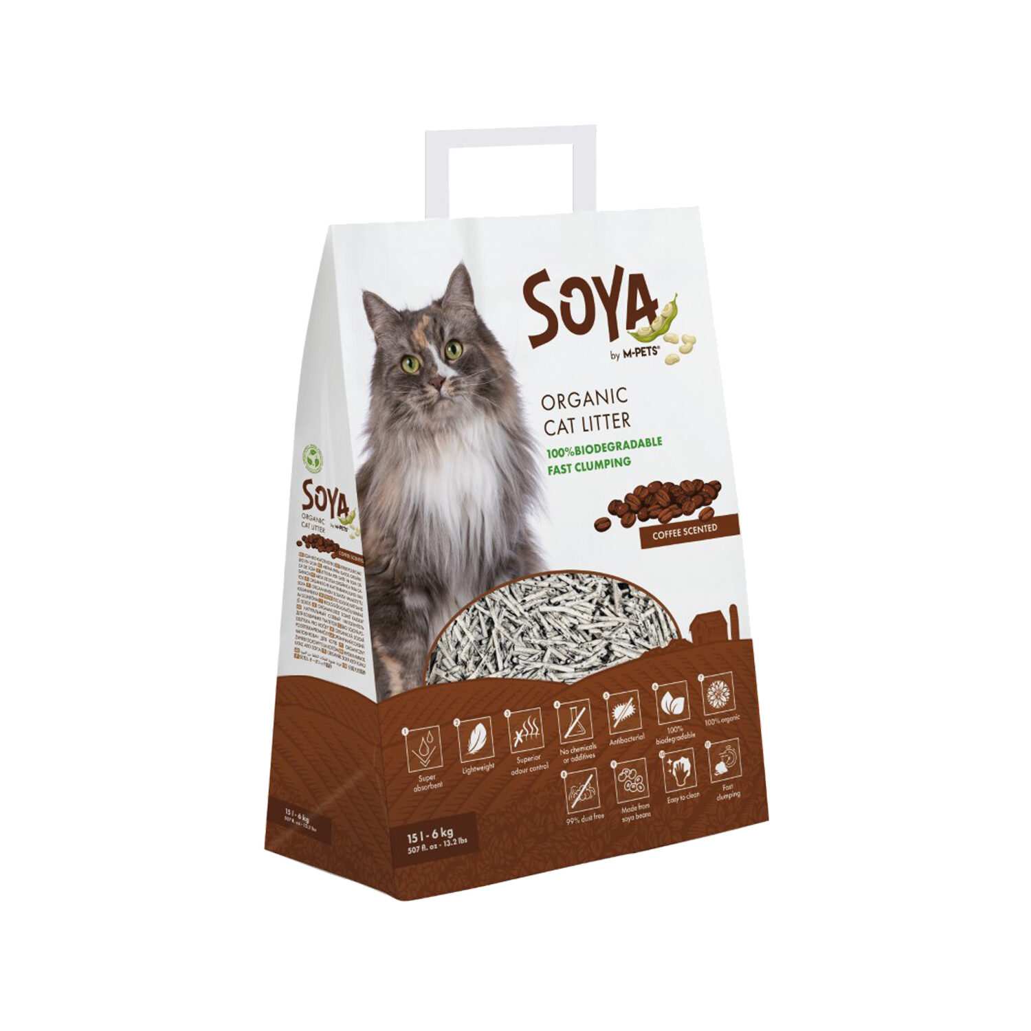 M-PETS - Soya Cat Litter - 6 kg - 15 L - Coffee