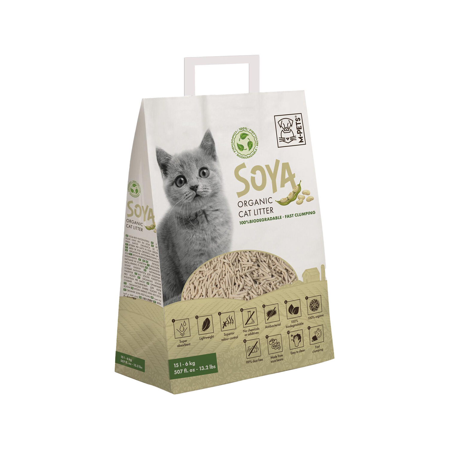 M-PETS - Soya Cat Litter - 6 kg - 15 L - White