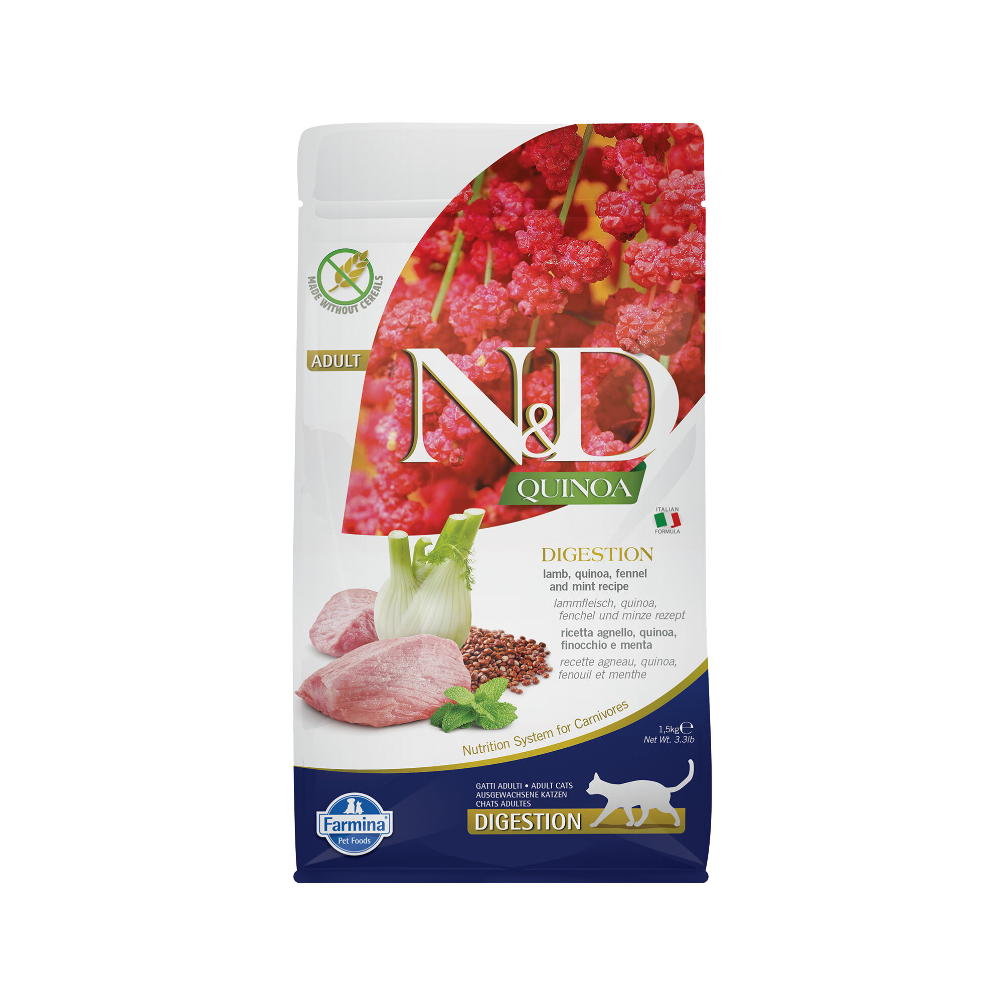 Farmina N&D Quinoa Digestion Adult Kattefoder - Lam - 1,5 kg