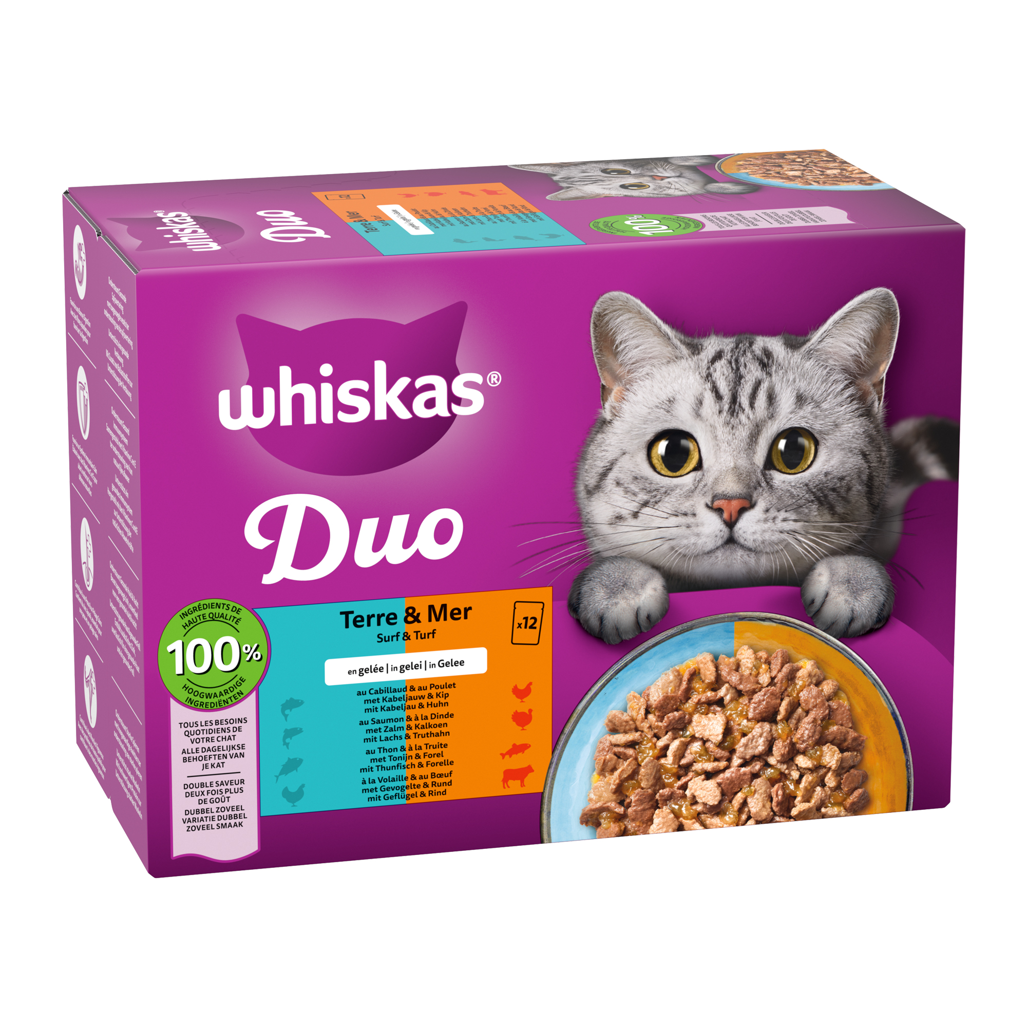 Whiskas 1+ Nassfutter - Duo - Surf & Turf in Gelee - 12 x 85g