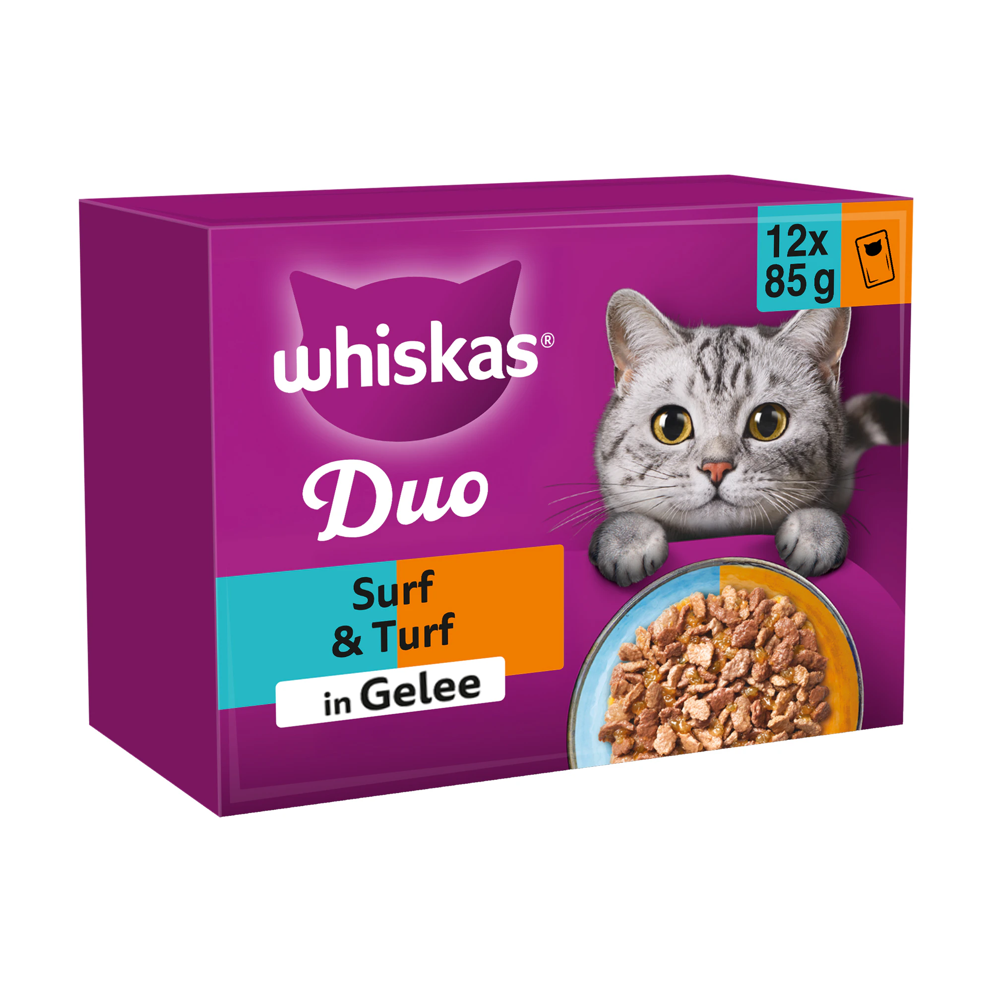 Whiskas 1+ Nassfutter - Duo Surf & Turf in Gelee - 12 x 85 g