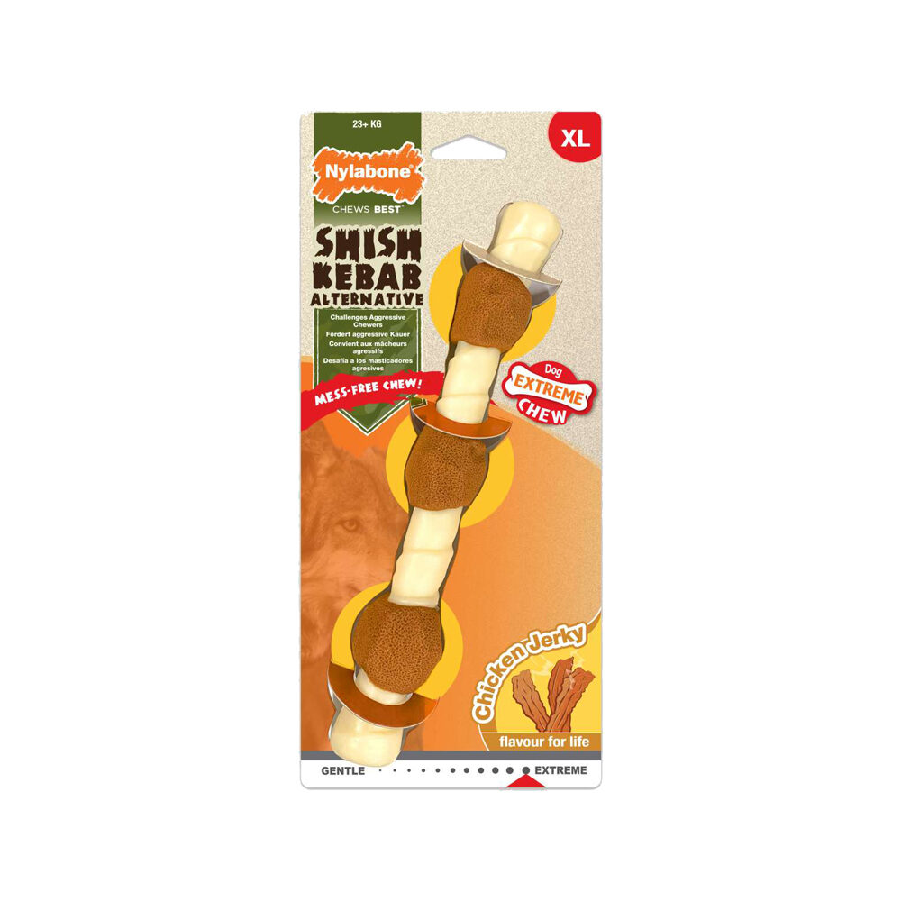 Nylabone, Basted Blast, Extreem sterk kauwspeelgoed, Hondenspeeltje gemaakt van duurzaam nylon, Botvorm, Duurzaam kauwbot, Smaak: bacon en steak, Extra groot, Voor honden vanaf 23 kg