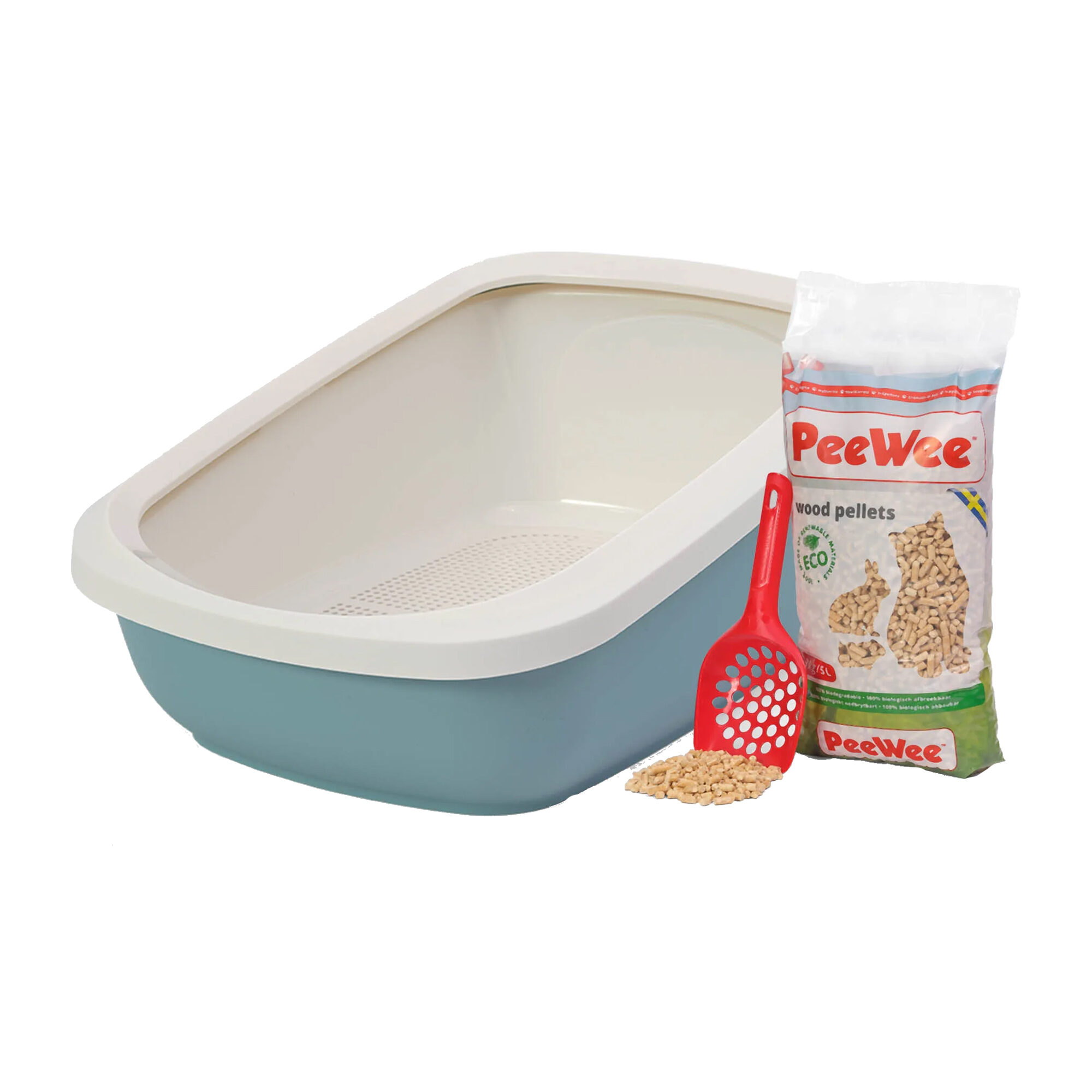 PeeWee EcoGranda Litter Tray - Starter Pack - Marlin Blue/Cream